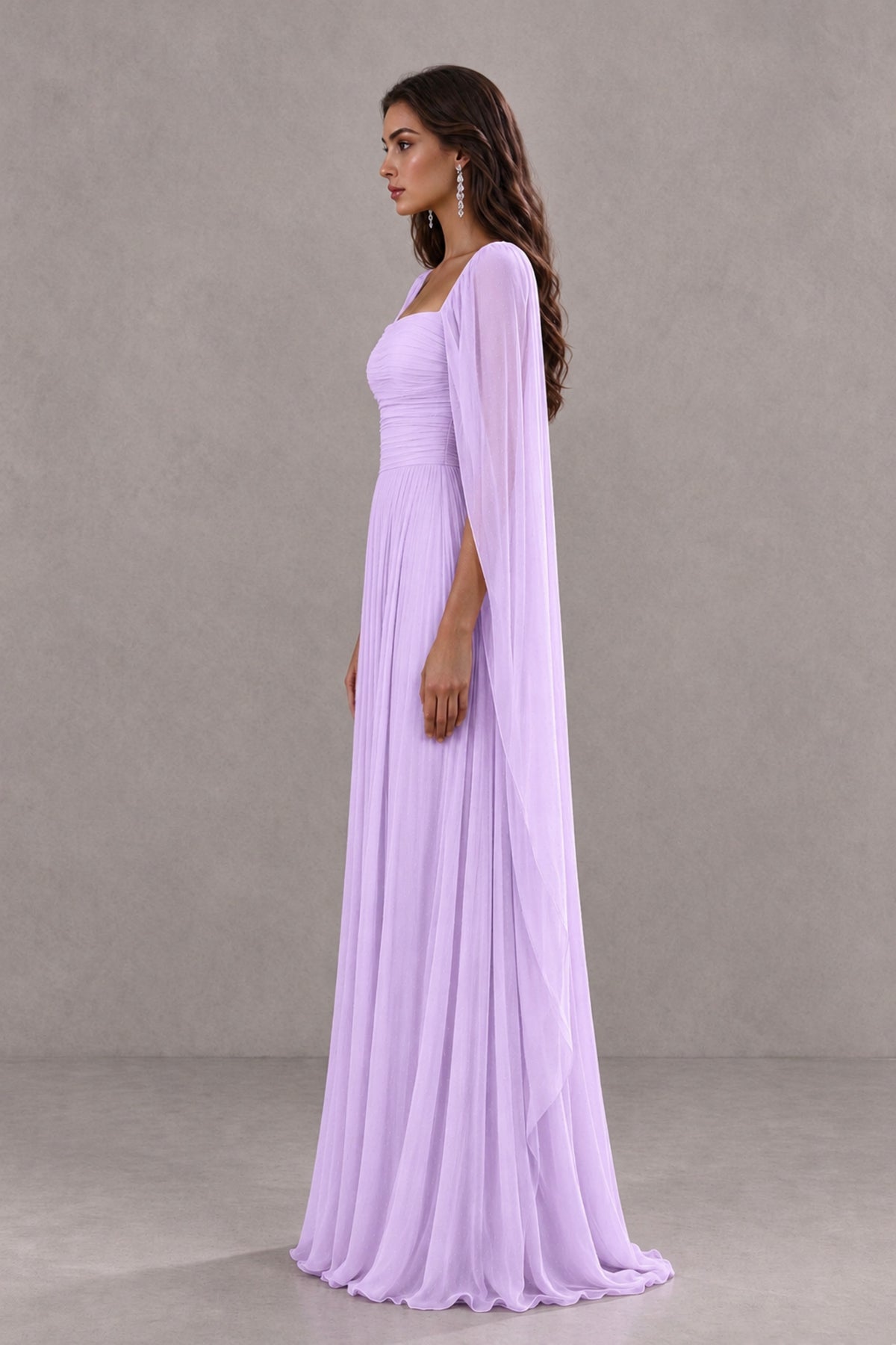 BOLODOO Lilac Square Neck Cape Sleeve A-Line Evening Dress - Lilac - Lilac_4