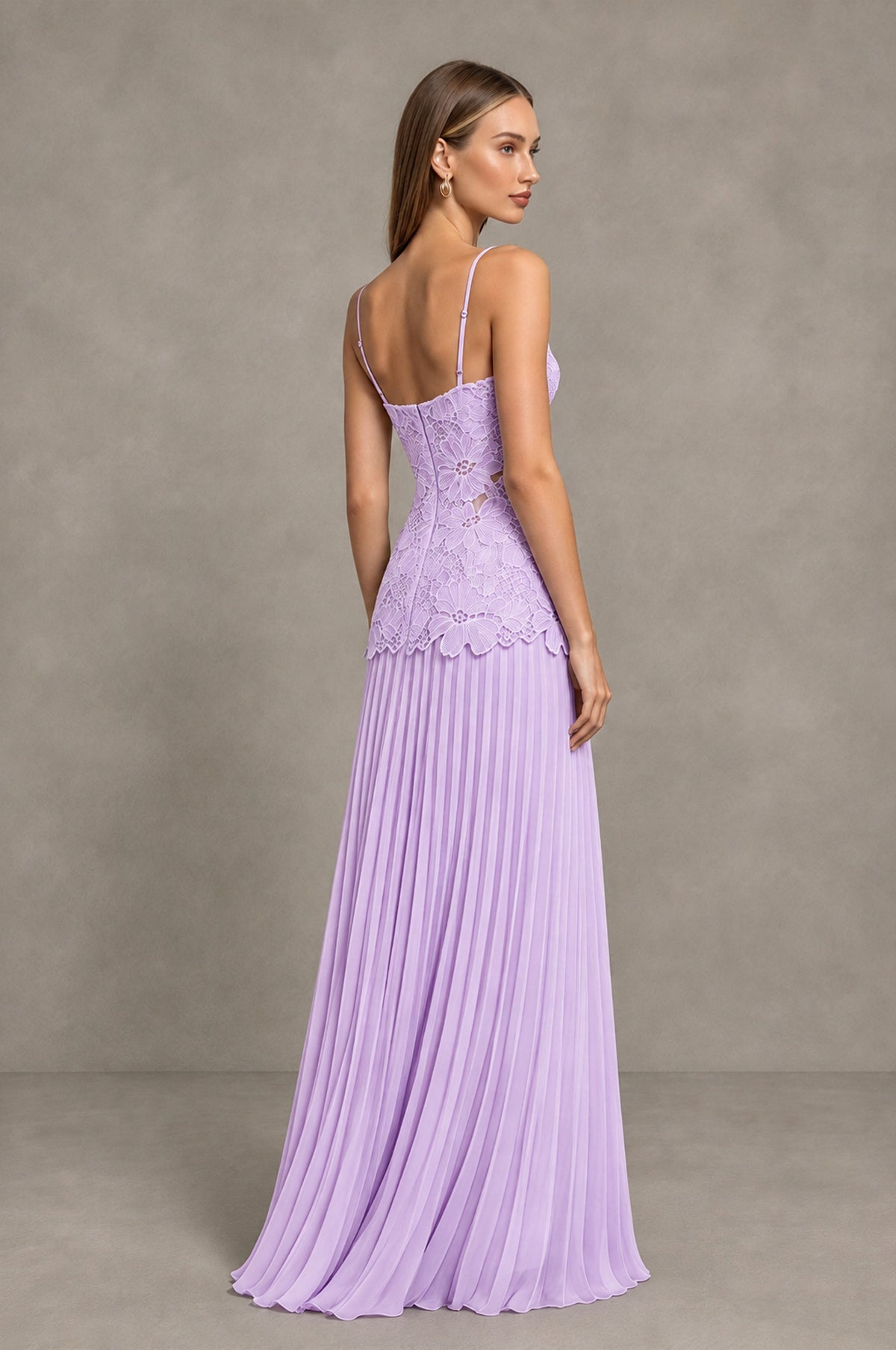 BOLODOO Lilac Lace Bodice Pleated Wedding Guest Dress - Lilac - Lilac_4