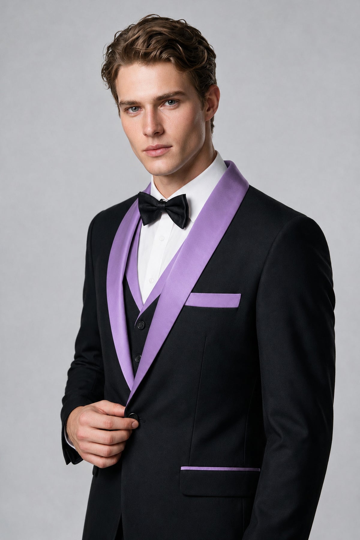 Bolodoo Men's Lilac 3-Piece Shawl Lapel Tuxedo Suit - Lilac - Lilac_4