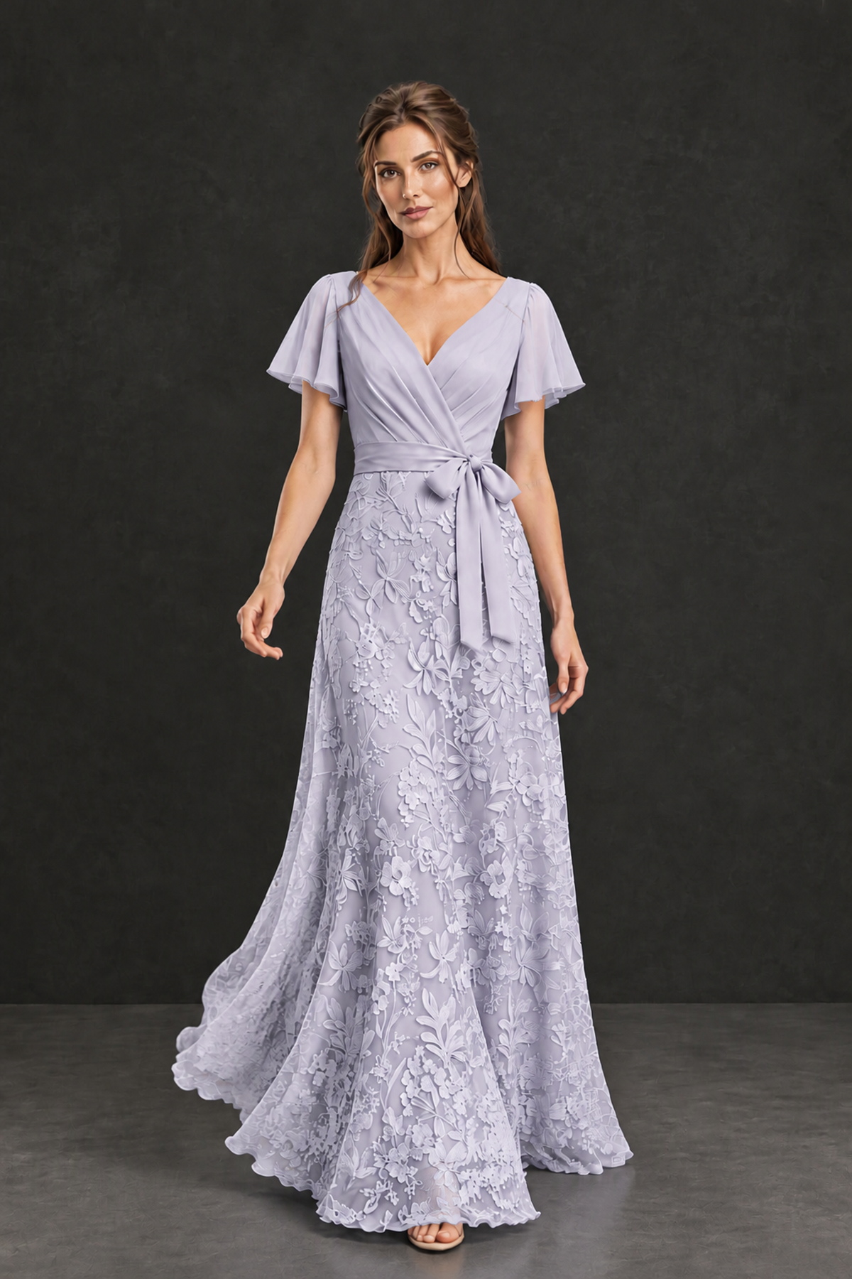 BOLODOO Lilac Flutter Sleeve Lace Mother of the Bride Dress - Lilac