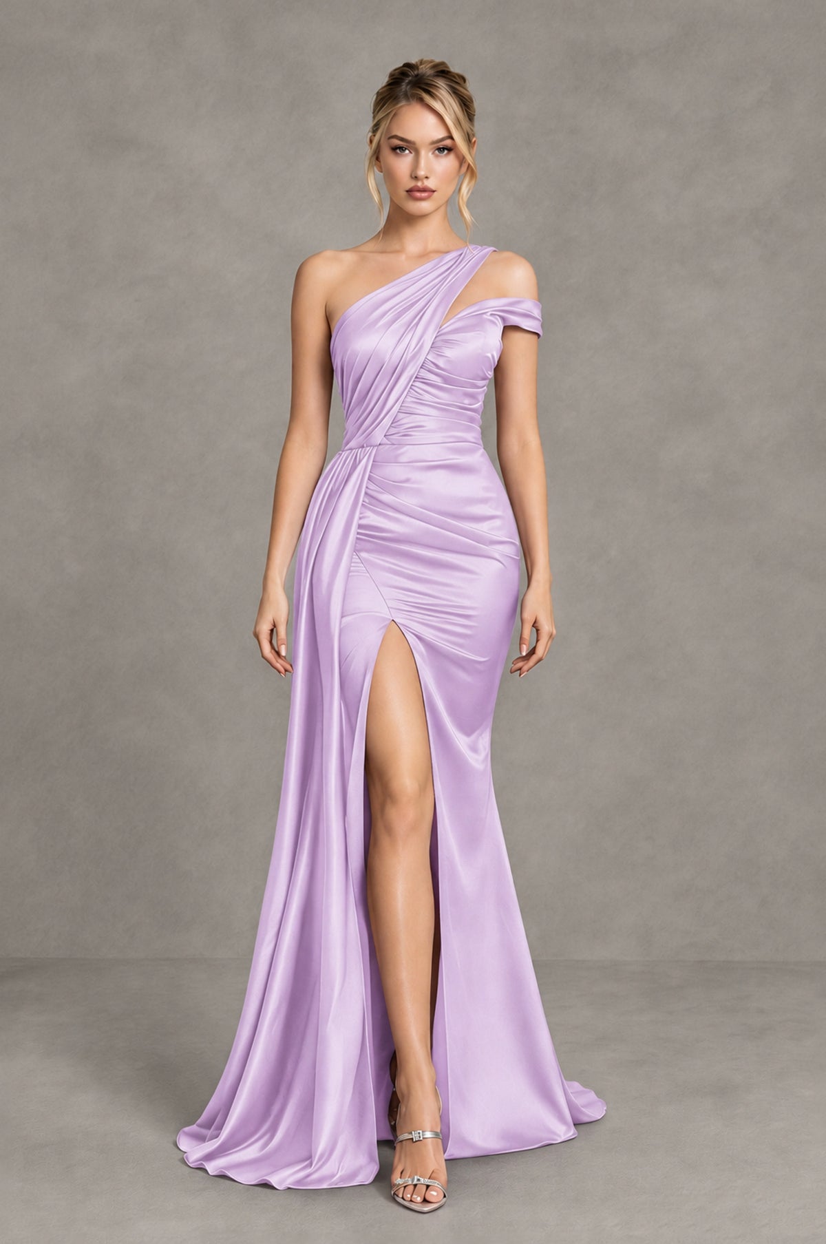 BOLODOO Lilac Asymmetric Ruched Formal Evening Dress - Lilac - Lilac_4