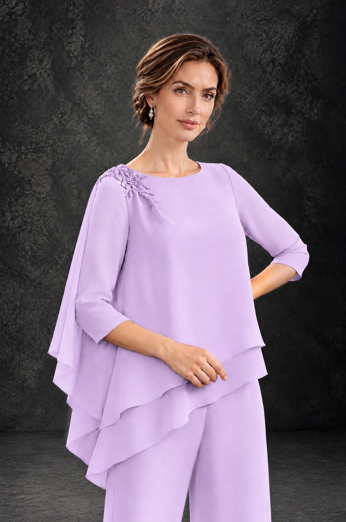 BOLODOO Lilac Layered Wide-Leg Mother of the Bride Pant Suit - Lilac - Lilac_4