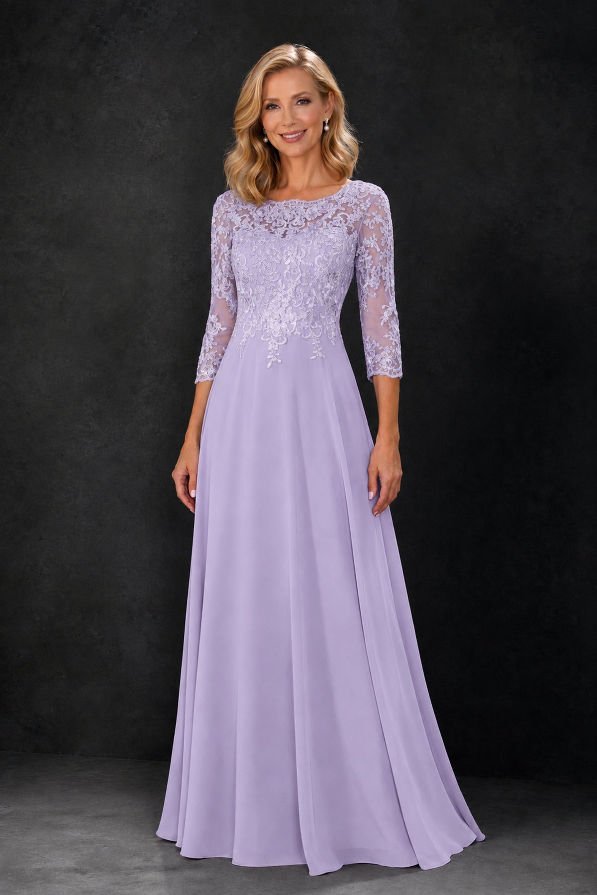BOLODOO Lilac Lace Embroidered Mother of the Bride Dress with 3/4 Sleeves - Lilac