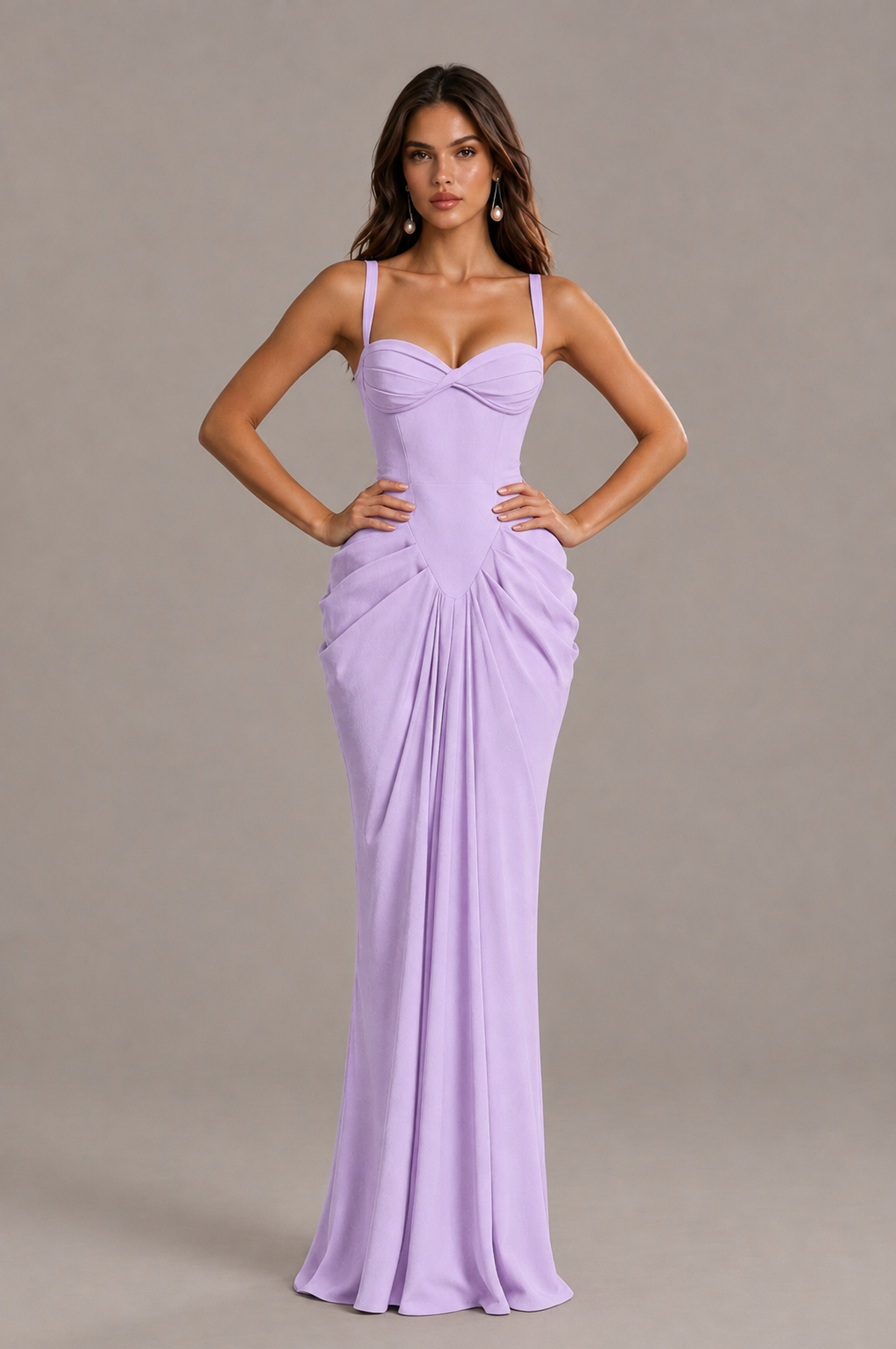 BOLODOO Lilac Sweetheart Ruched Lace-Up Back Evening Gown - Lilac - Lilac_4