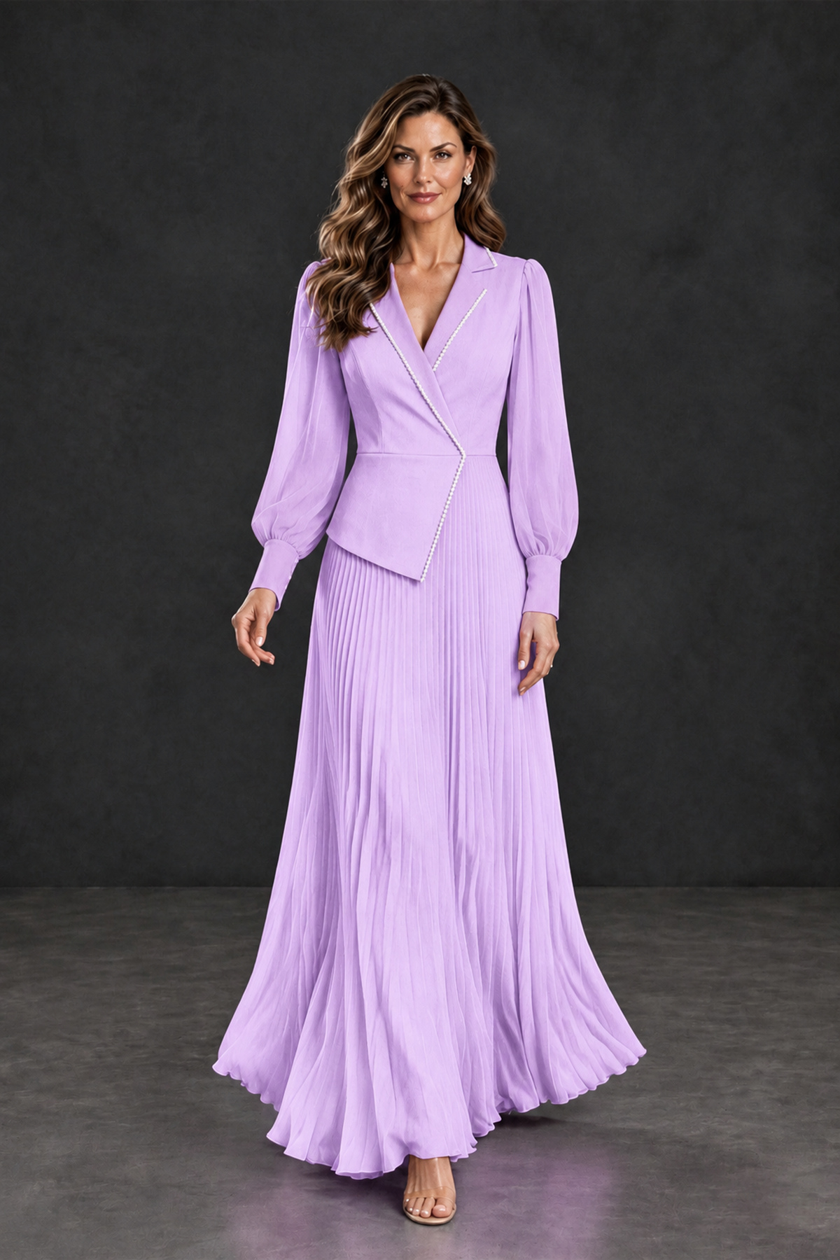 BOLODOO Lilac Long Sleeve Pleated Mother of the Bride Dress - Lilac - Lilac_4