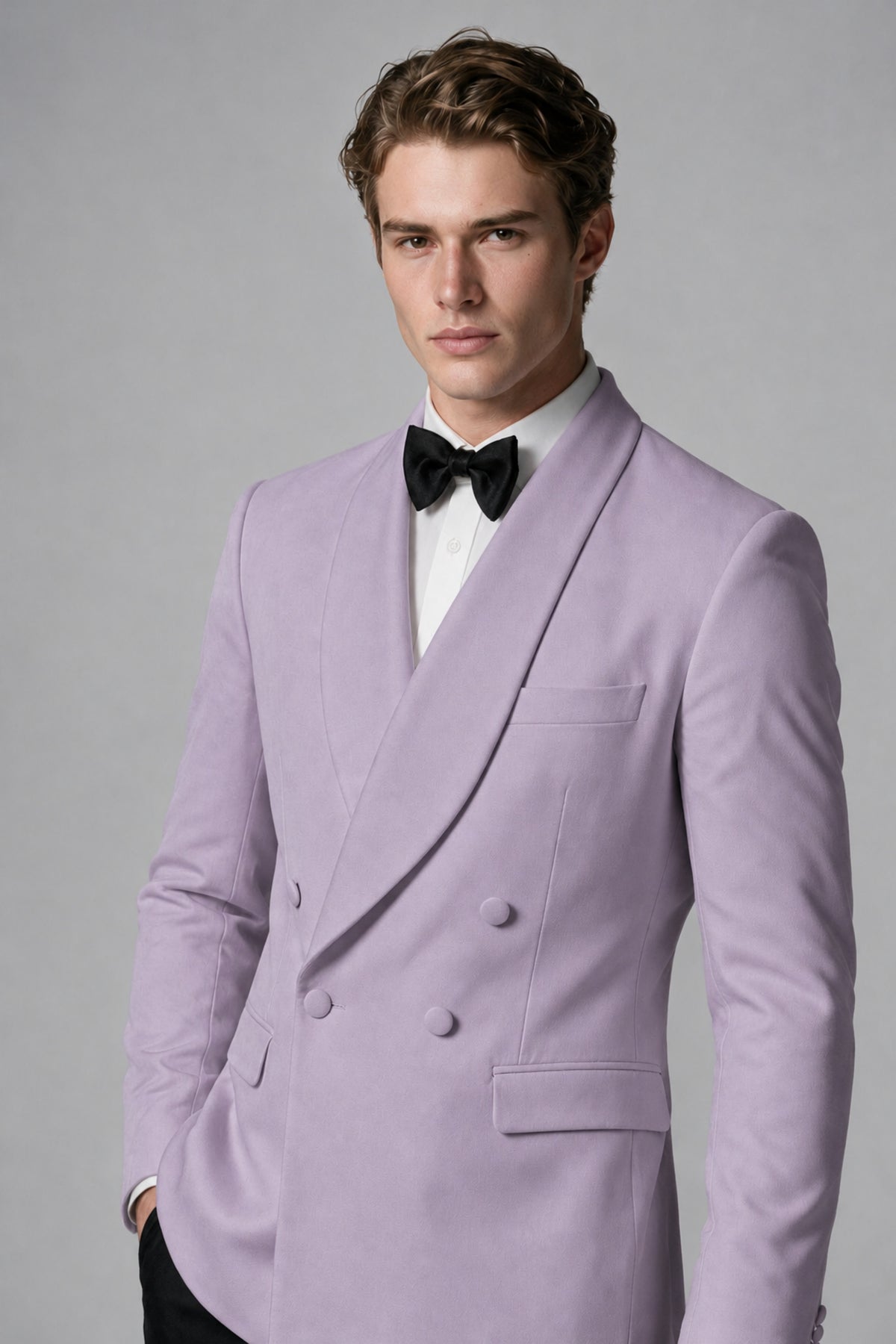 BOLODOO Men's Lilac Double-Breasted Tuxedo Blazer – Shawl Lapel Formal Suit Jacket - Lilac - Lilac_4