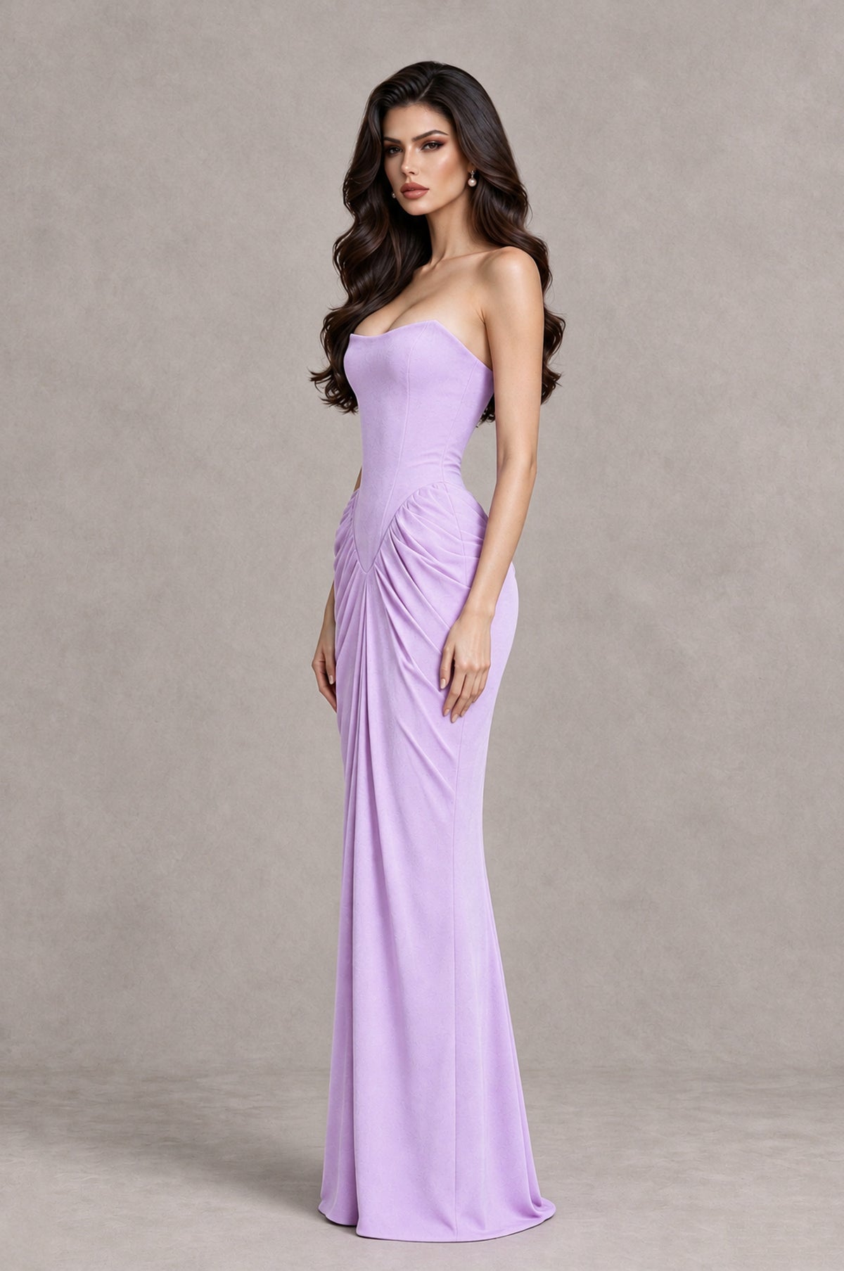 BOLODOO Lilac Strapless Ruched Corset Evening Gown - Lilac - Lilac_4