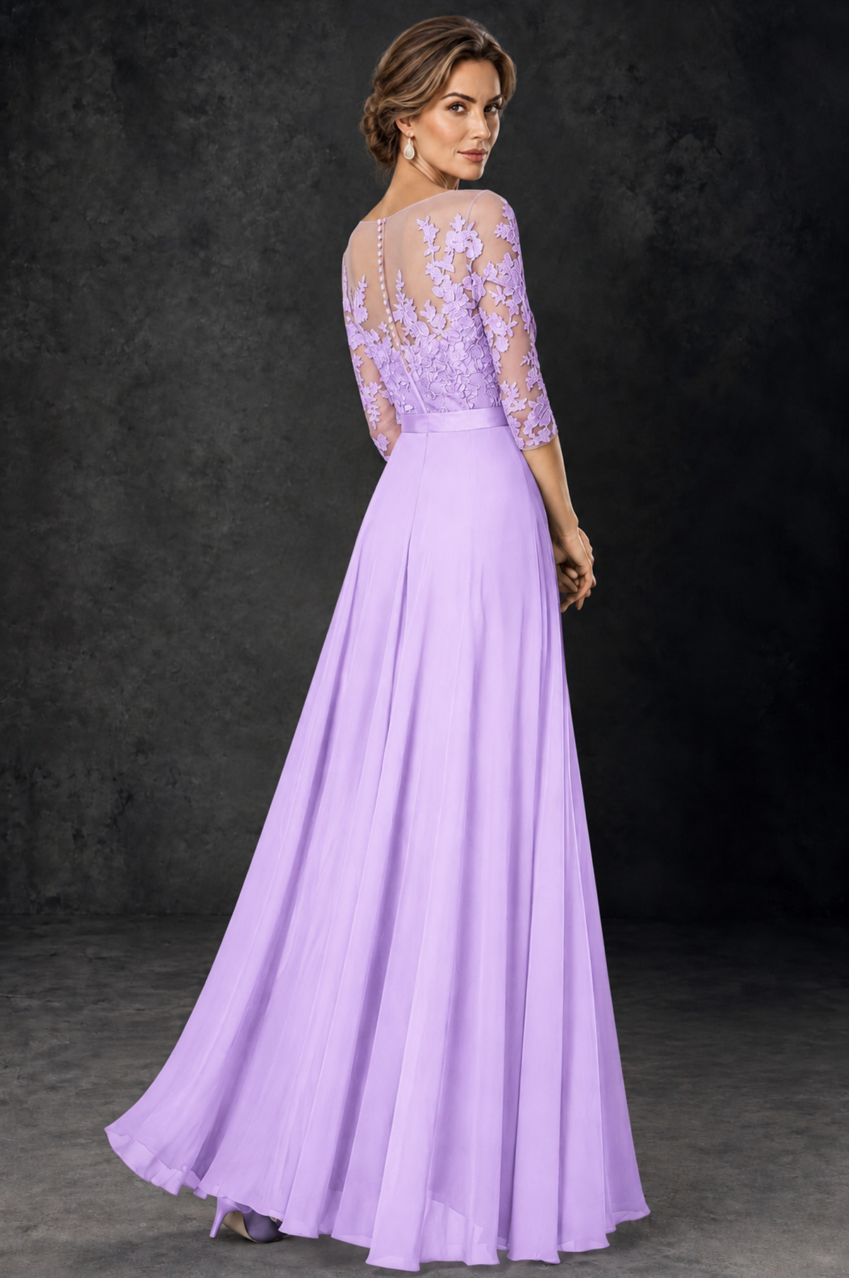 BOLODOO Lilac Lace Wide-Leg Jumpsuit with Three-Quarter Sleeves - Lilac - Lilac_4