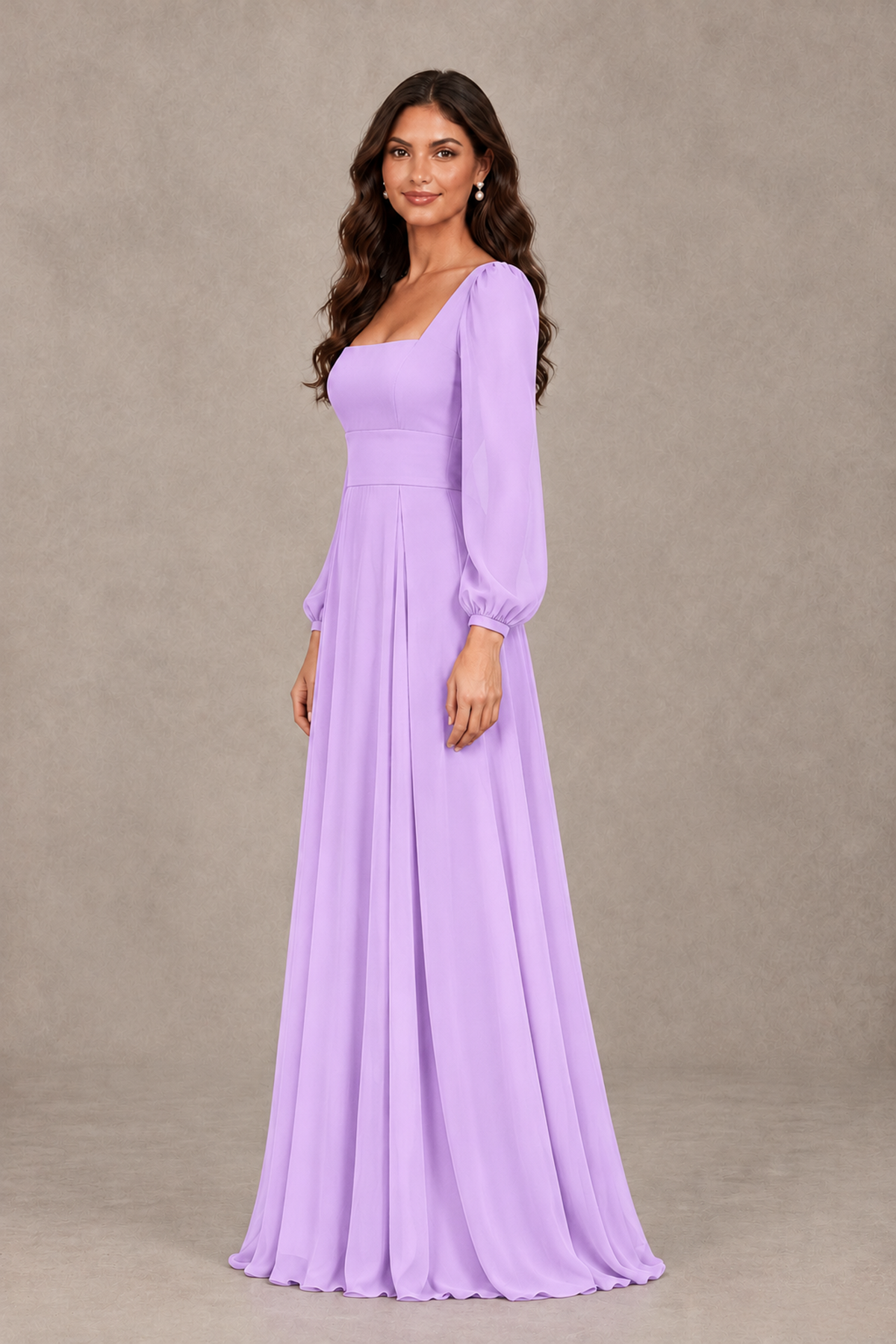 BOLODOO Lilac Square Neck Long Sleeve A-Line Bridesmaid Dress - Lilac - Lilac_4