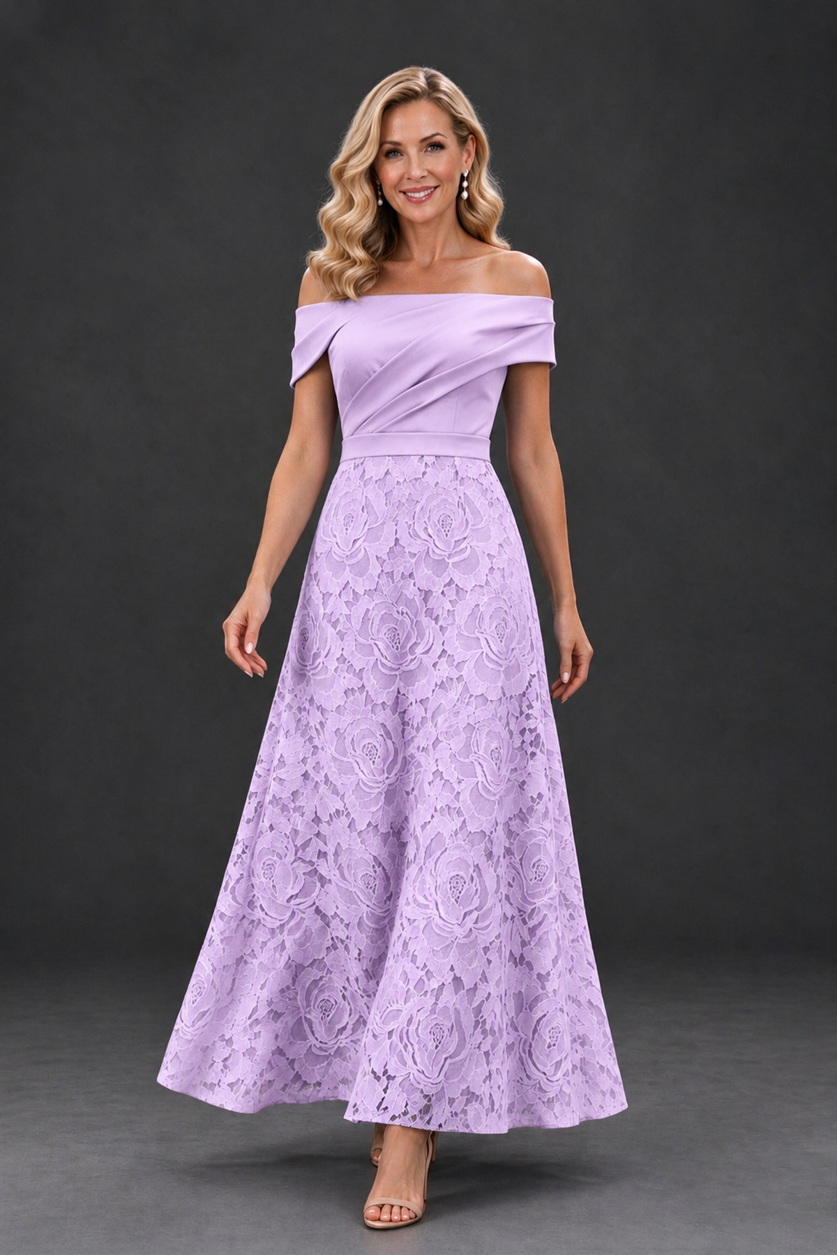BOLODOO Lilac Off-the-Shoulder Floral A-Line Mother of the Bride Dress - Lilac - Lilac_4