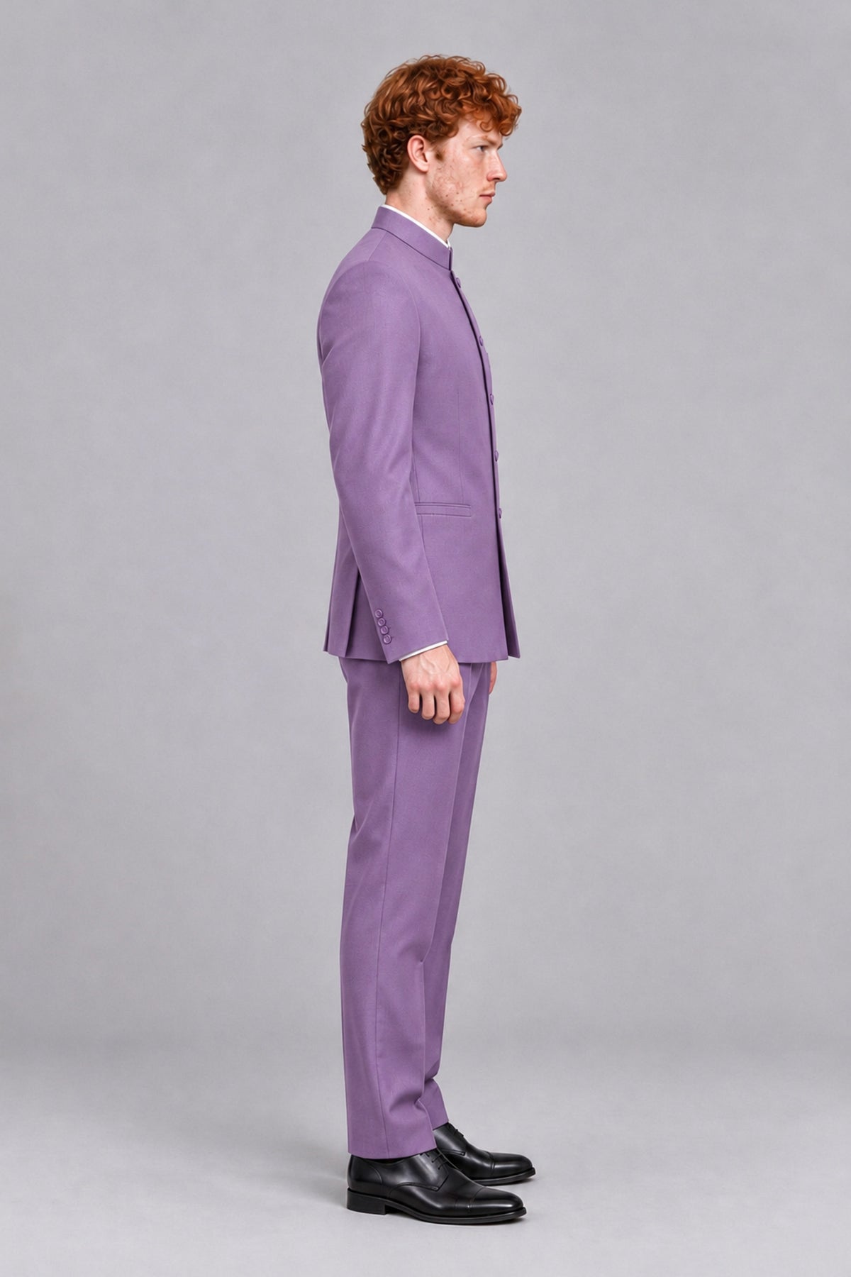 BOLODOO Men's Lilac Mandarin Collar Two-Piece Suit - Lilac - Lilac_4
