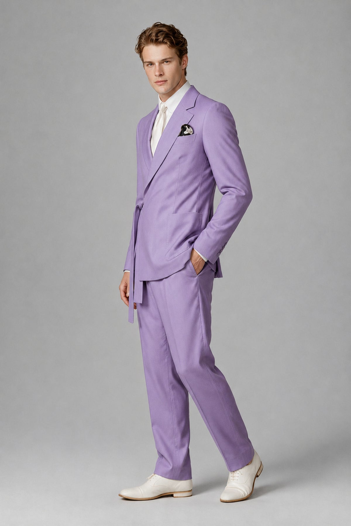Bolodoo Men's Lilac Wrap Tie-Waist Two-Piece Suit – Jacket & Trousers - Lilac - Lilac_4
