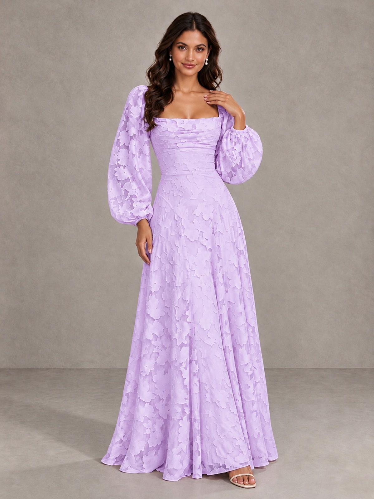 BOLODOO Lilac Floral Long Sleeve A-Line Bridesmaid Dress - Lilac - Lilac_4