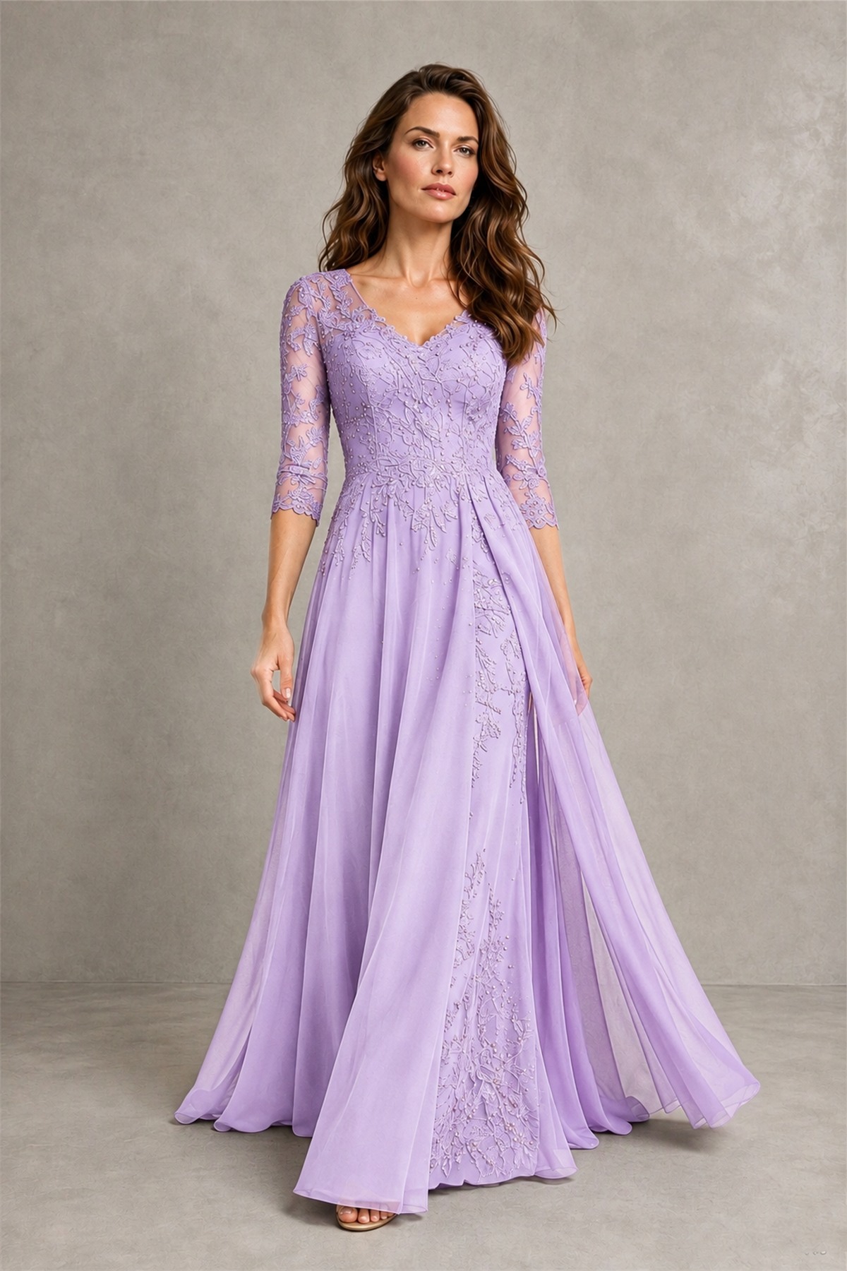 BOLODOO Midnight Lilac Beaded Lace Appliqué Chiffon A-Line Gown | Mother of the Bride & Formal Evening Dress - Lilac - Lilac_4