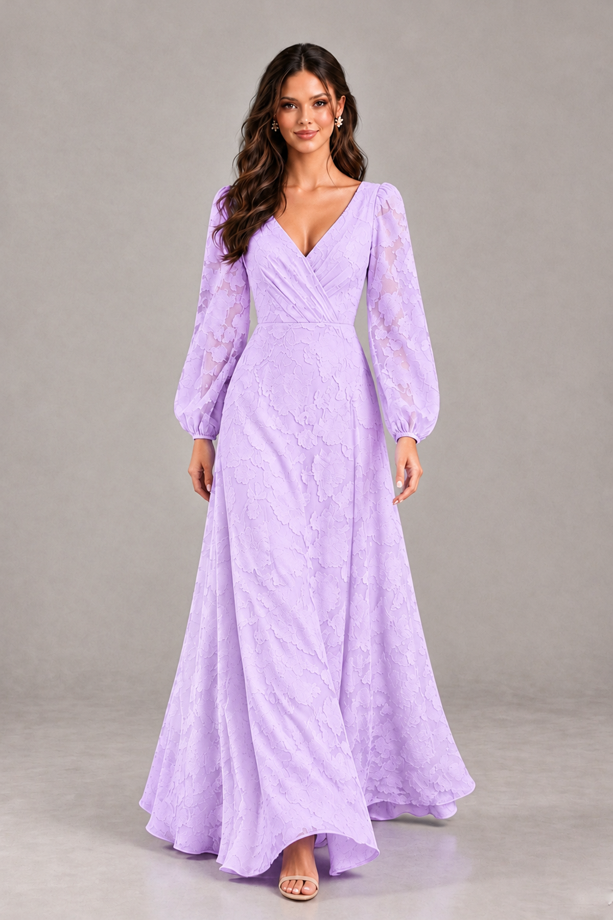 BOLODOO Lilac Long Sleeve V-Neck A-Line Mother of the Bride Dress - Lilac - Lilac_4