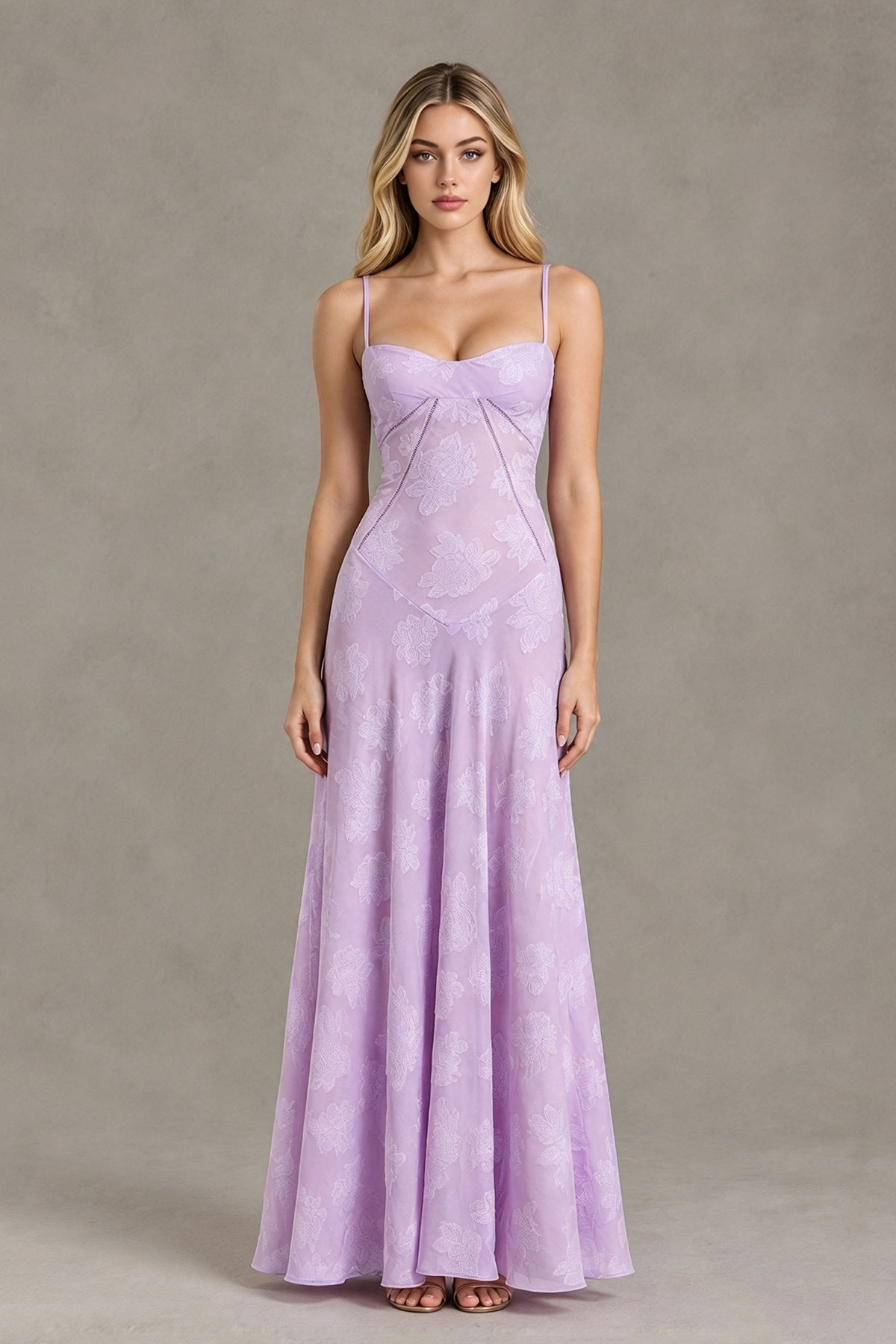 BOLODOO Lilac Floral Lace Wedding Guest Dress Spaghetti Straps Prom Dress - Lilac - Lilac (1)