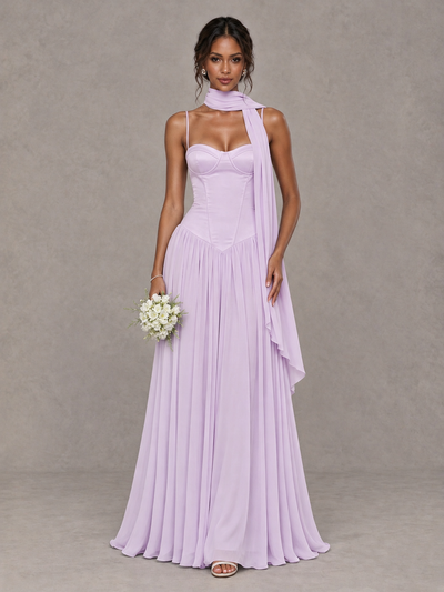 BOLODOO Lilac Corset Bridesmaid Dress with Scarf - Lilac - Lilac (1)