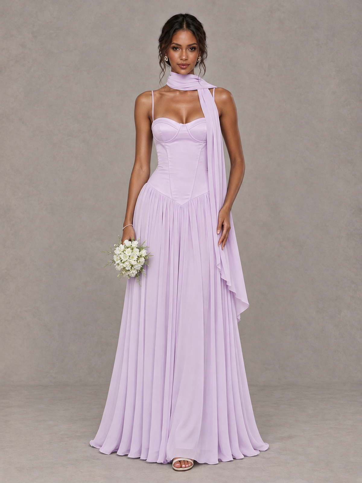 BOLODOO Lilac Corset Bridesmaid Dress with Scarf - Lilac - Lilac (1)