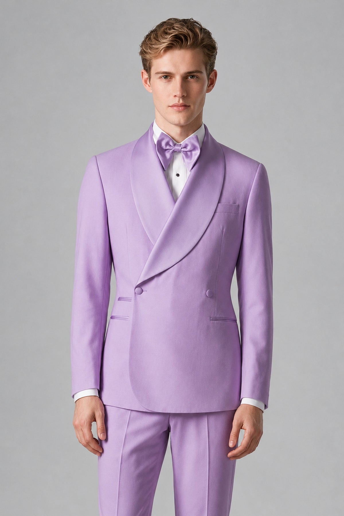 Bolodoo Men's Lilac Shawl Lapel 2-Piece Tuxedo Suit – Jacket & Trousers - Lilac - Lilac (1)