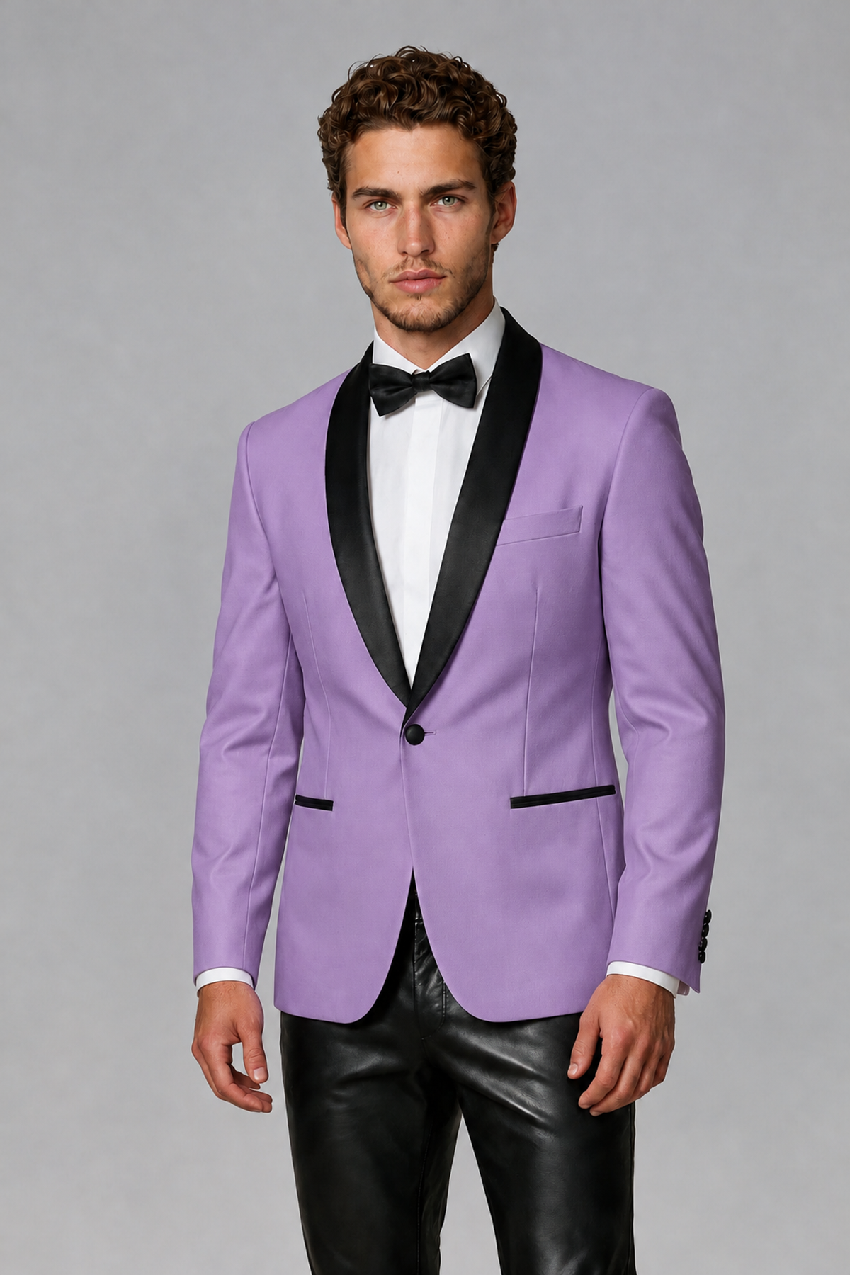 BOLODOO Men's Lilac Tuxedo Blazer | Black Shawl Lapel Single-Breasted Formal Jacket - Lilac - Lilac (1)