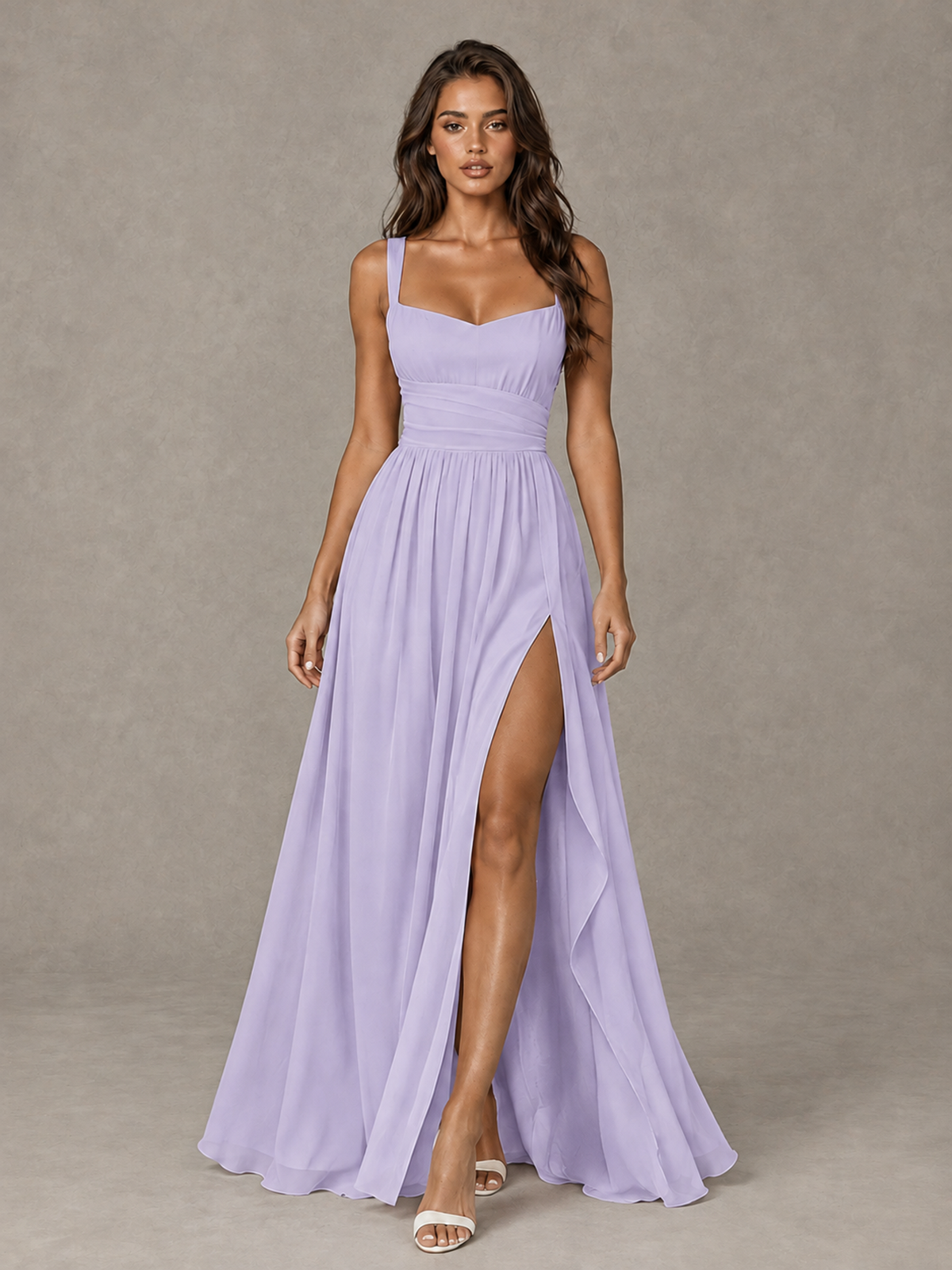 BOLODOO Lilac A-Line Bridesmaid Dress with High Slit & Lace-Up Back - Lilac - Lilac (1)
