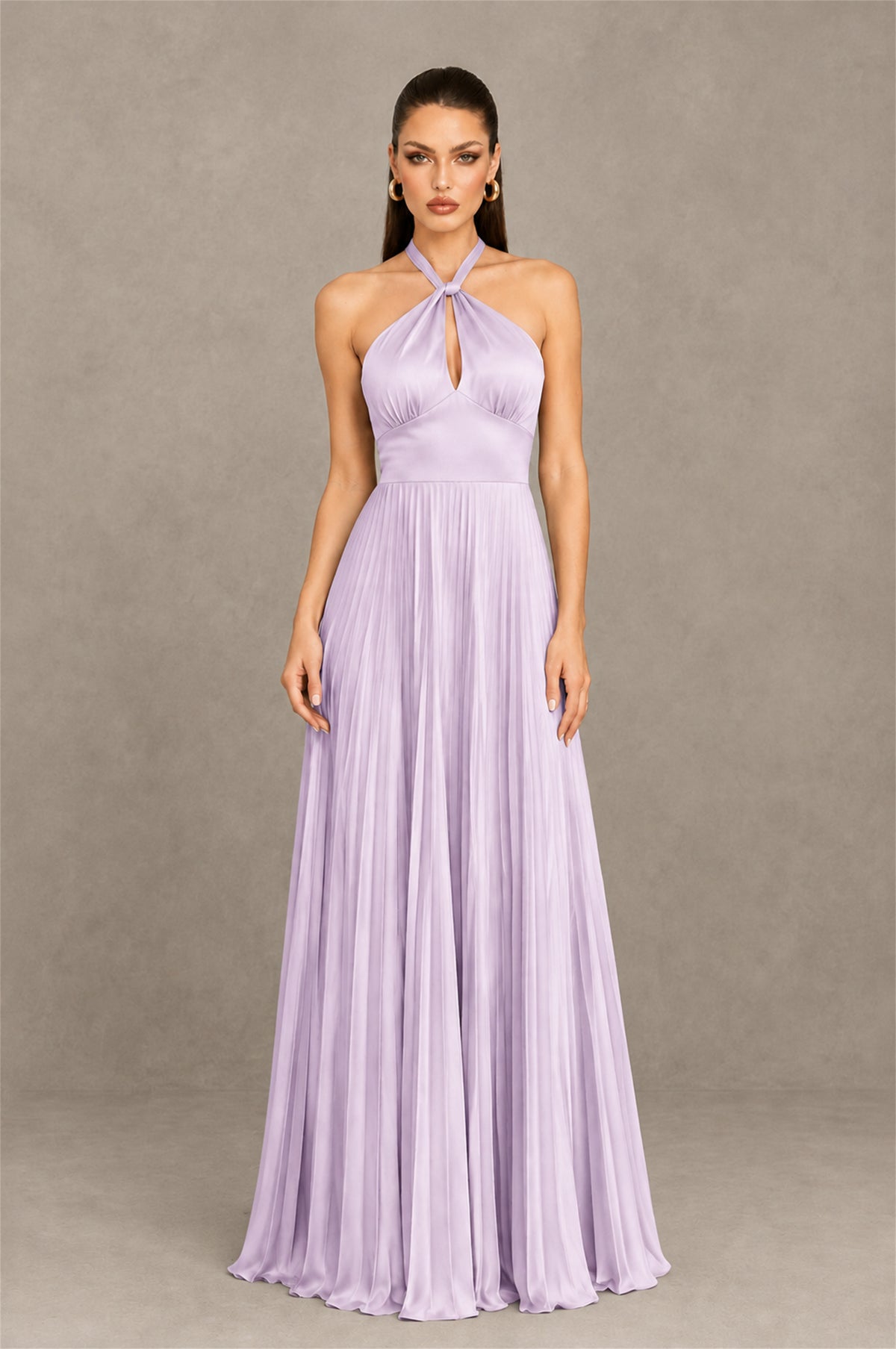 BOLODOO Lilac Halter Pleated A-Line Evening Dress - Lilac