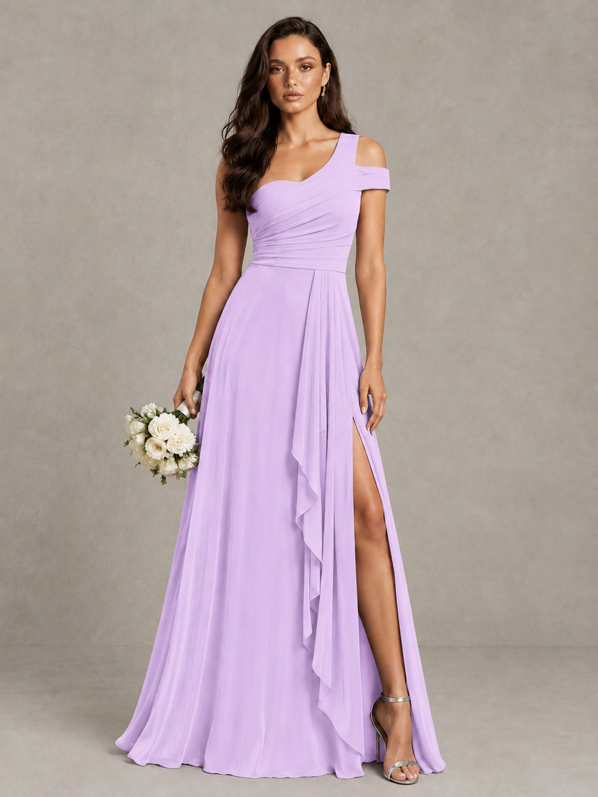 BOLODOO Lilac One-Shoulder Bridesmaid Dress with Side Slit - Lilac - Lilac (1)