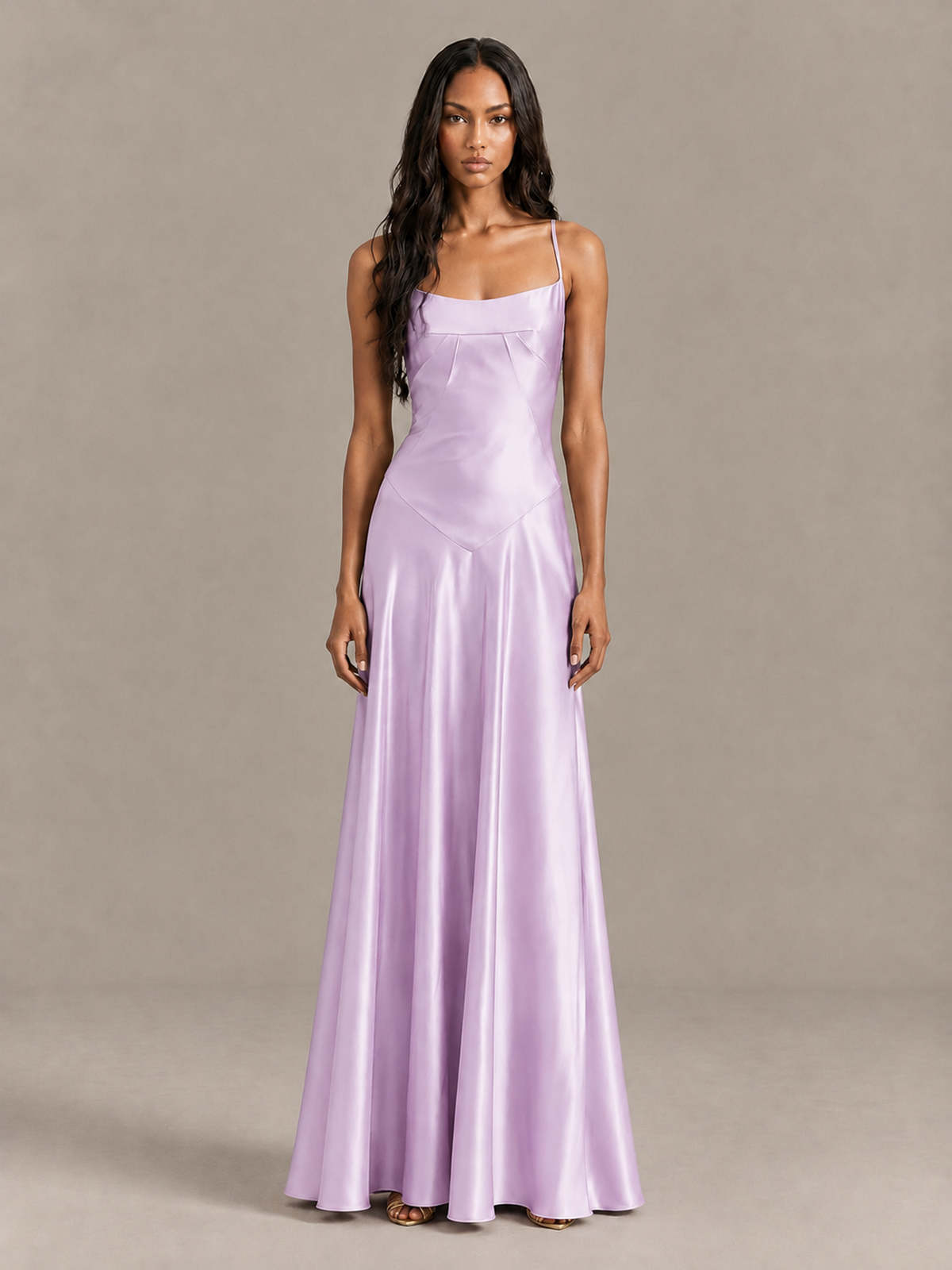BOLODOO Lilac Satin Lace-Up Back Maxi Dress - Lilac