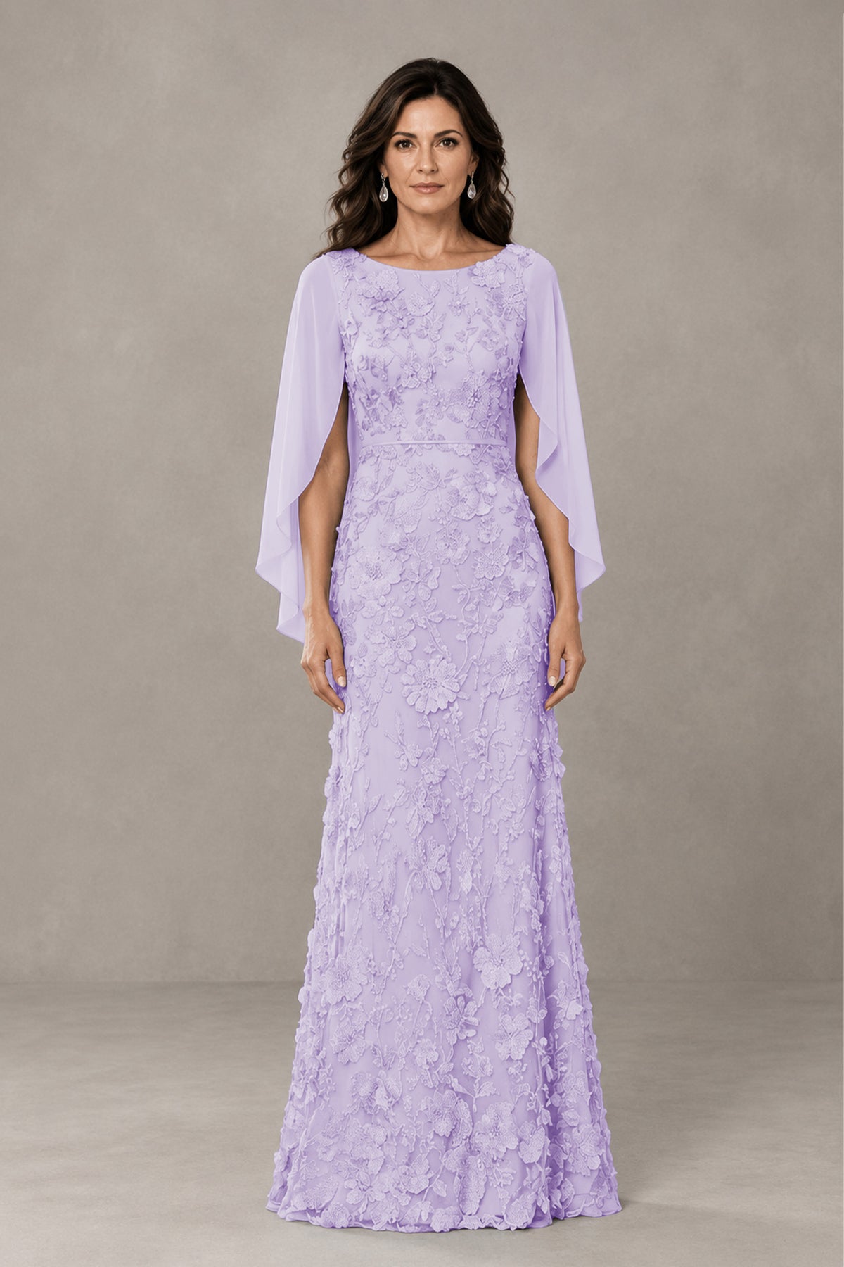 BOLODOO Lilac Lace Mother of the Bride Dress with Cape Sleeves - Lilac