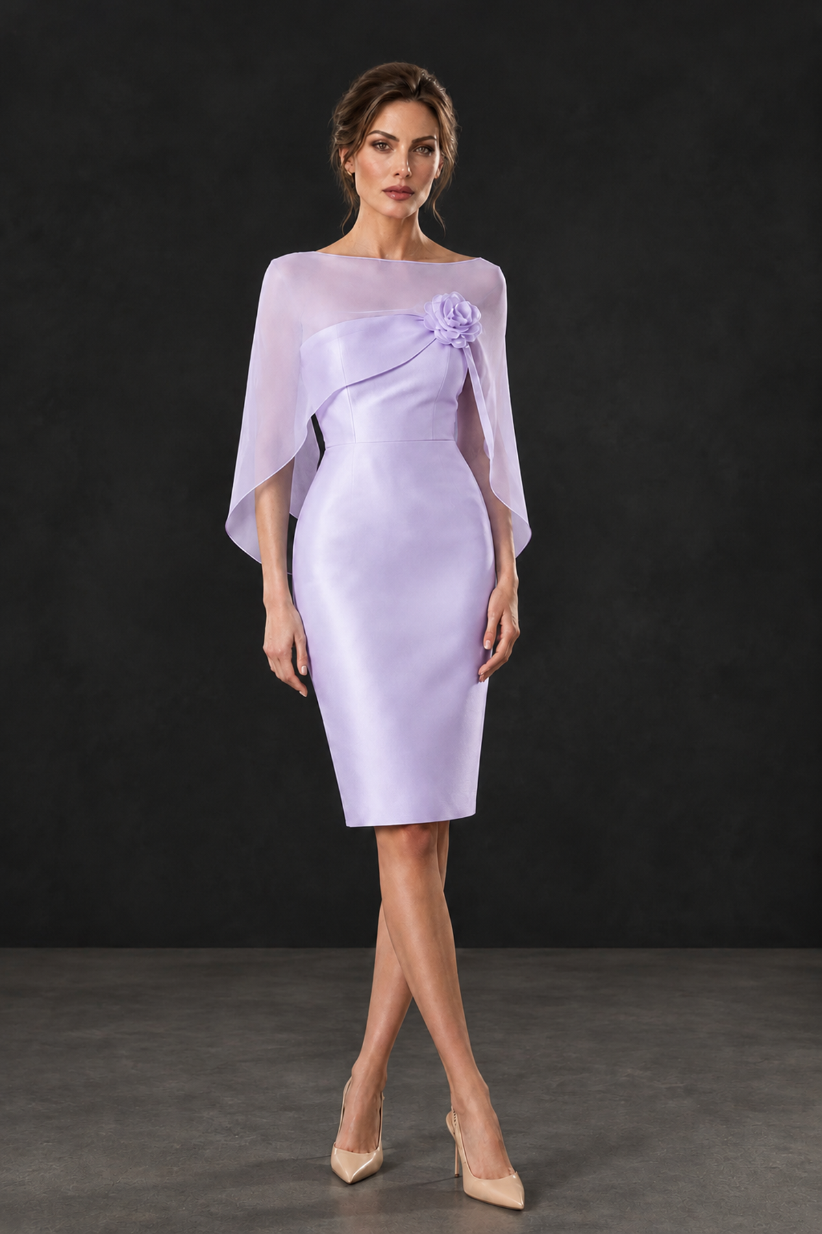 BOLODOO Lilac Cape Knee-Length Mother of the Bride Dress - Lilac - Lilac (1)