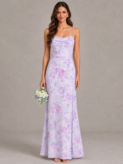 Lilac Floral Bridesmaid Dress with Crisscross Open Back - Lilac - Lilac (1)
