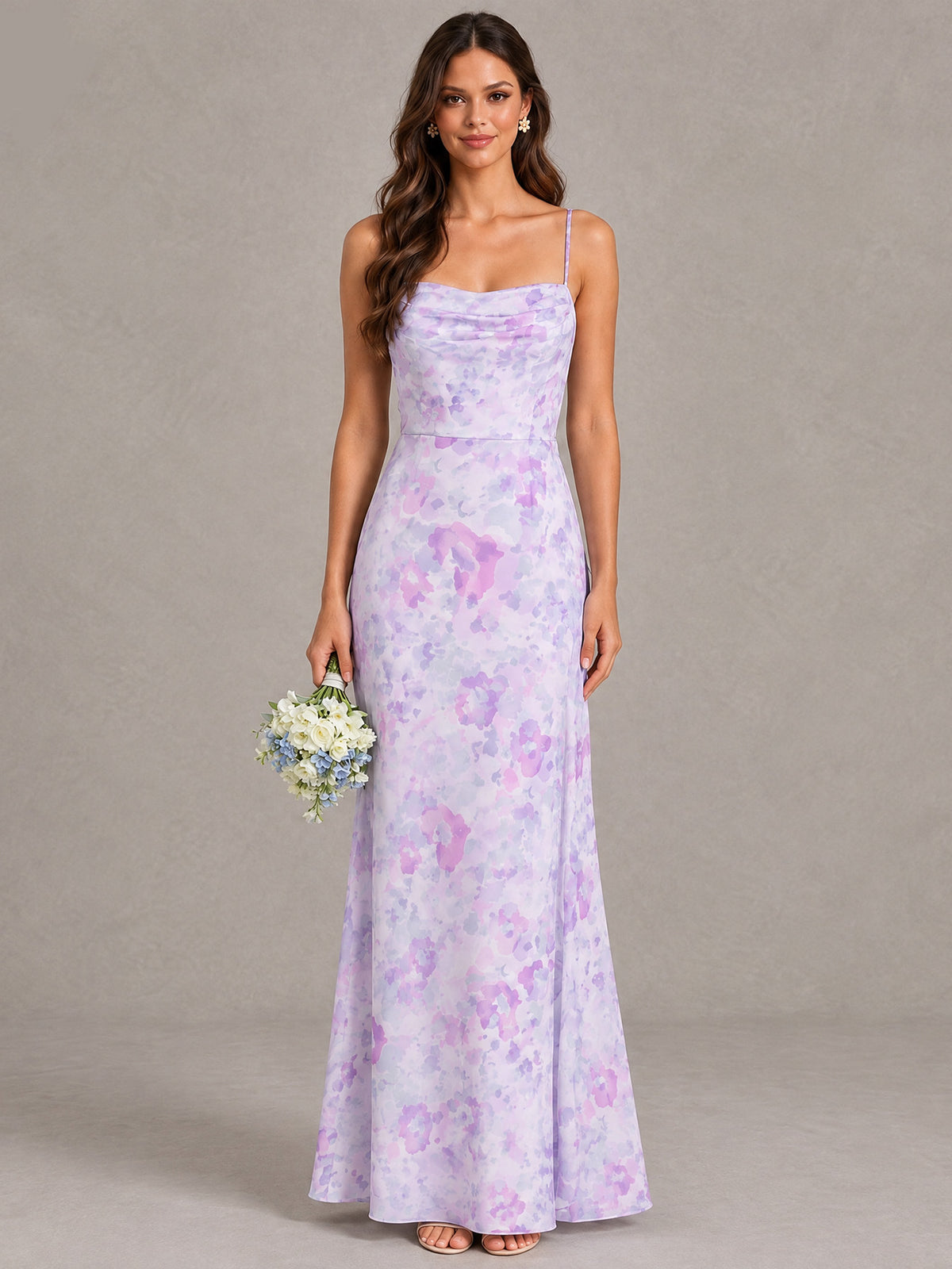 Lilac Floral Bridesmaid Dress with Crisscross Open Back - Lilac - Lilac (1)