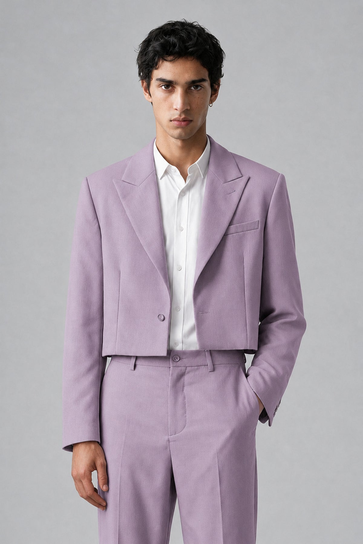 Bolodoo Men's Lilac Cropped Blazer & Wide-Leg Trousers 2-Piece Suit - Lilac - Lilac (1)