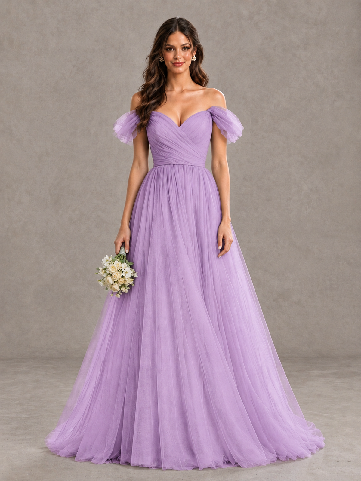 BOLODOO Lilac Off-the-Shoulder Ruffle Sleeve A-Line Bridesmaid Dress - Lilac - Lilac (1)