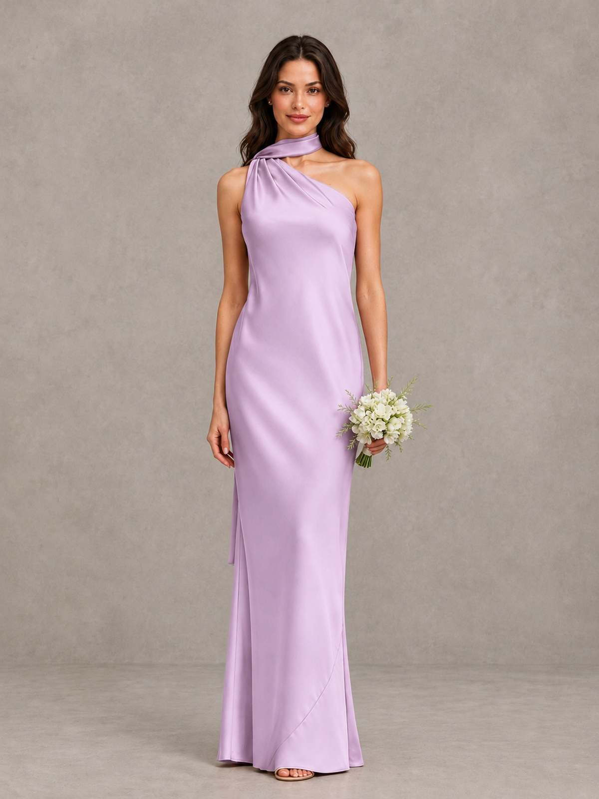 BOLODOO Lilac Satin One-Shoulder Bridesmaid Dress with Open Back - Lilac - Lilac (1)