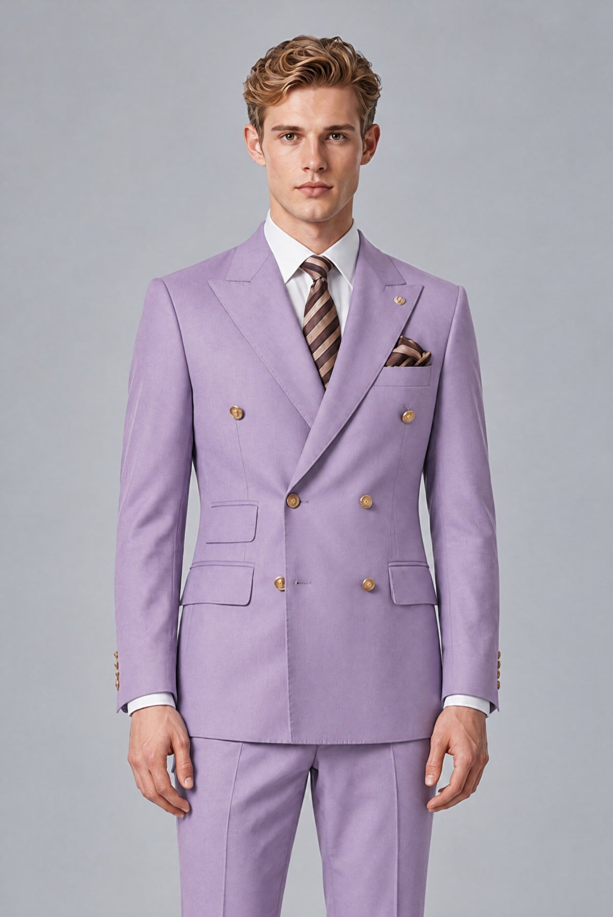 Bolodoo Men's Lilac Double-Breasted 2-Piece Wedding Suit - Lilac - Lilac (1)