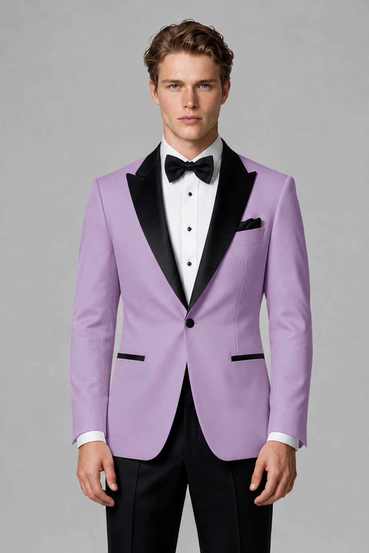 BOLODOO Men's Lilac Single-Button Tuxedo Blazer & Black Trousers 2-Piece Suit Set - Lilac - Lilac (1)