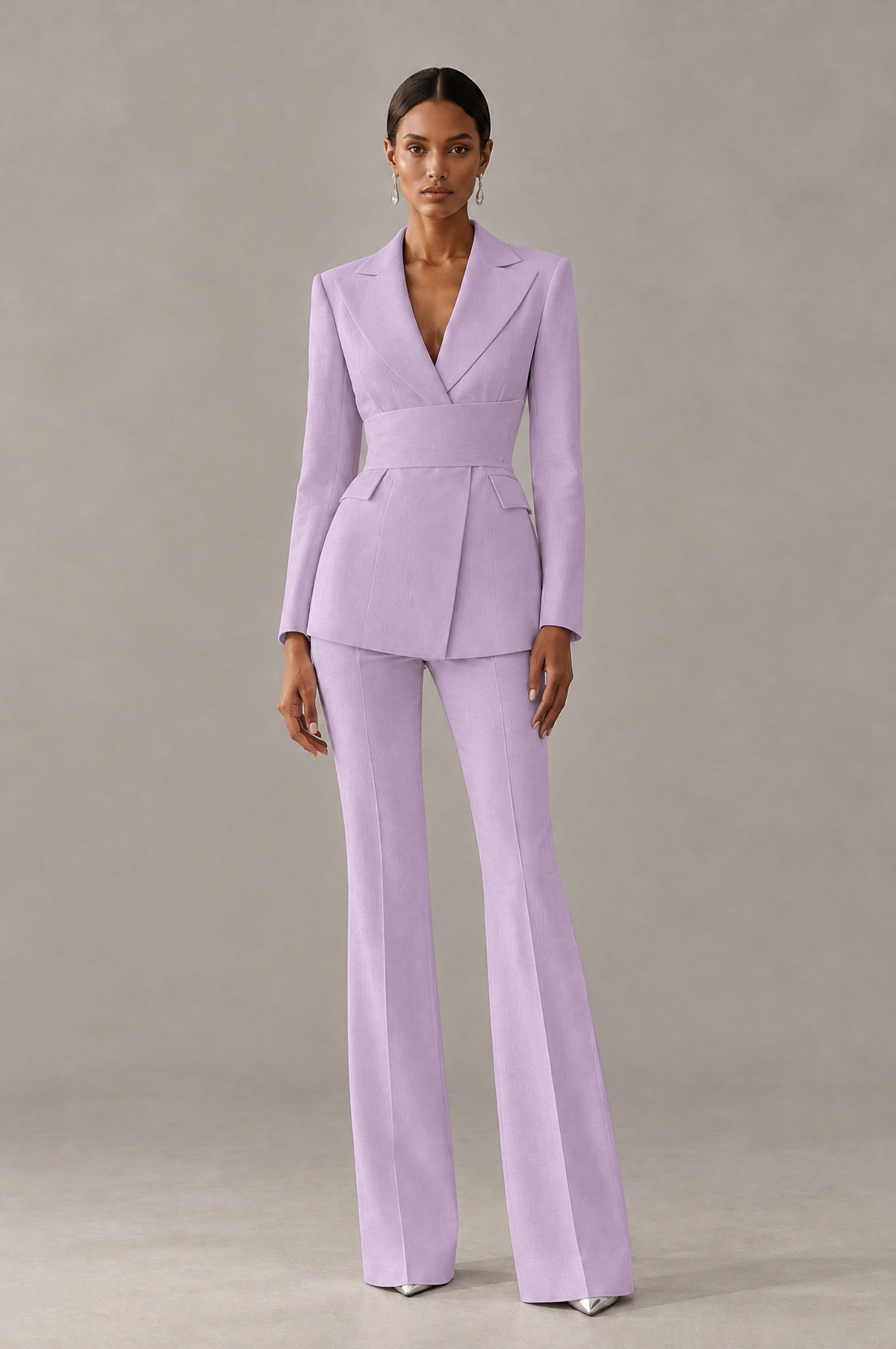 BOLODOO Lilac Two-Piece Pantsuit with Tailored Blazer & Flared Pants - Lilac - Lilac (1)