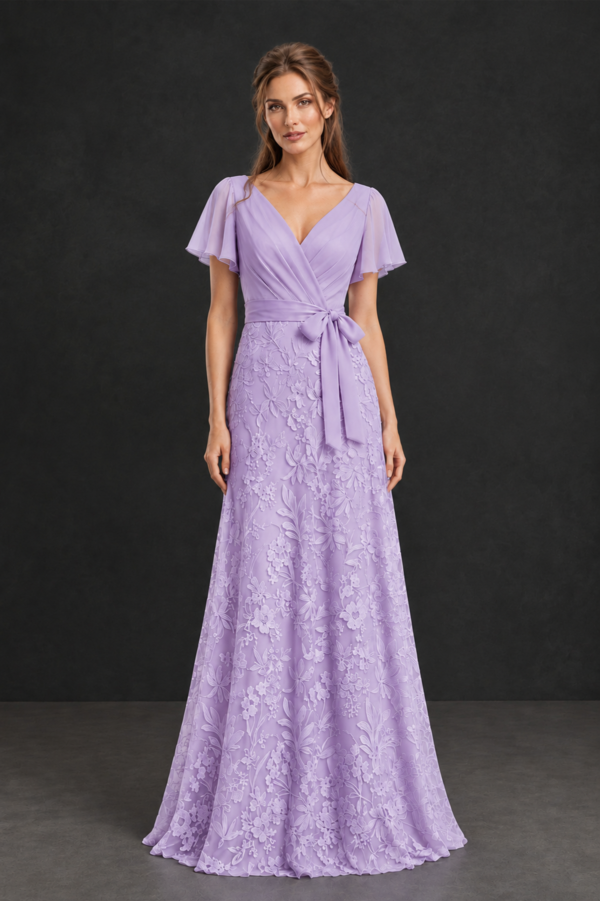 BOLODOO Lilac Flutter Sleeve Lace Mother of the Bride Dress - Lilac