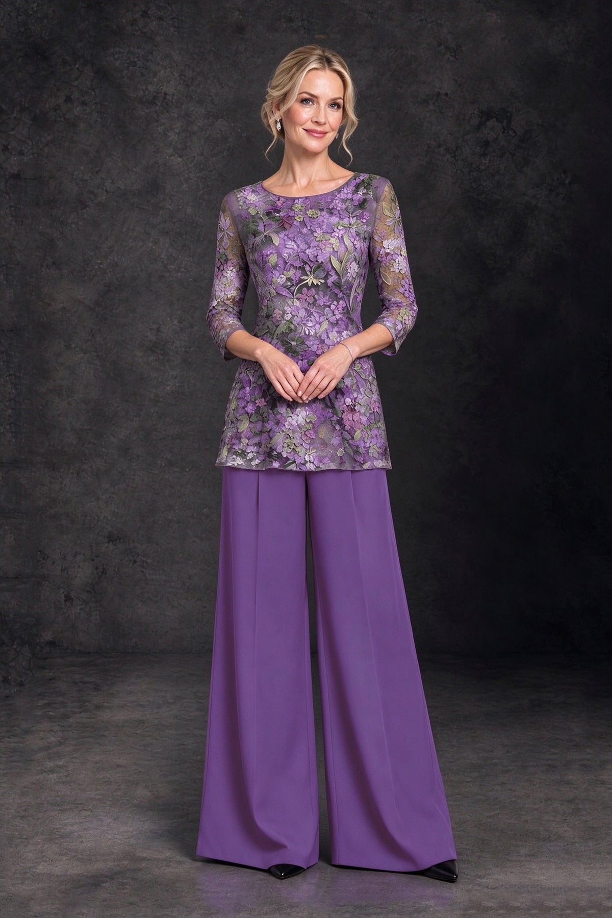 BOLODOO Lilac Floral Mother of the Bride Pant Suit with Wide-Leg Pants - Lilac - Lilac (1)