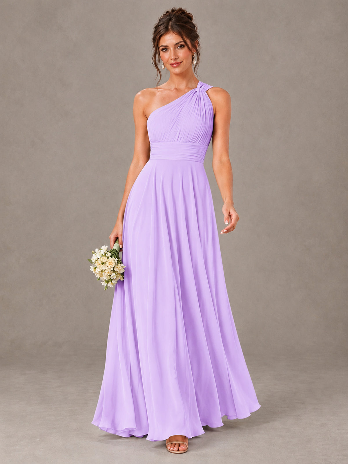 BOLODOO Lilac One-Shoulder Chiffon-Look Bridesmaid Dress - Lilac - Lilac (1)
