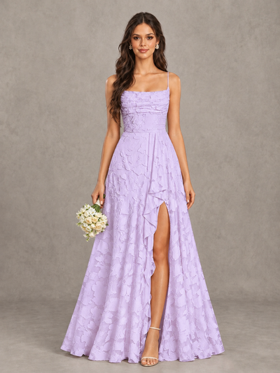 BOLODOO Lilac Floral Appliqué Slit Maxi Dress - Lilac - Lilac (1)