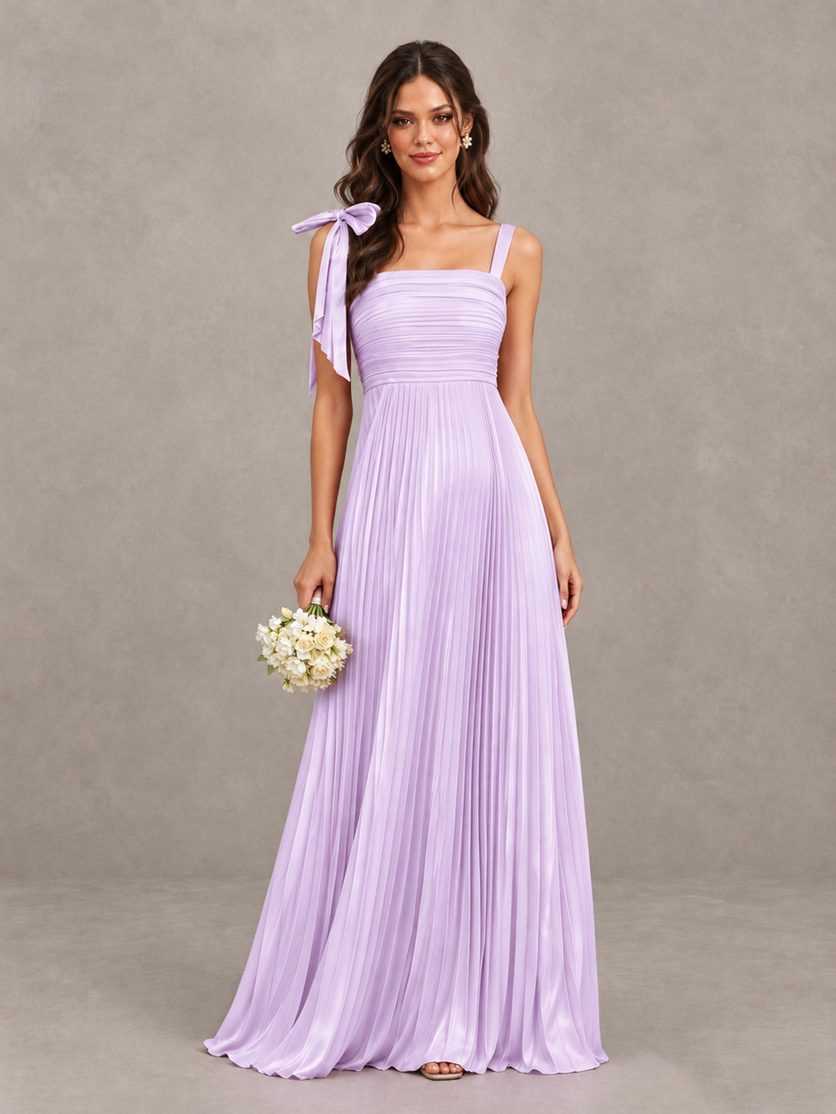 BOLODOO Lilac Pleated Bow-Strap Bridesmaid Maxi Dress - Lilac - Lilac (1)