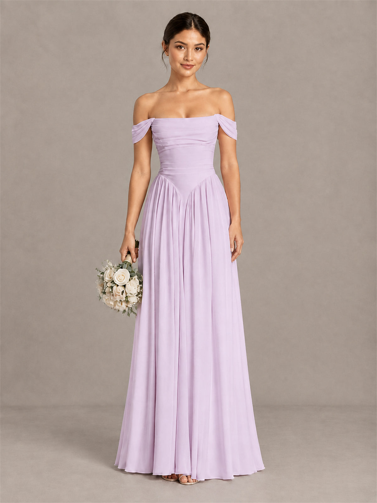 BOLODOO Lilac Off-Shoulder Chiffon A-Line Bridesmaid Dress - Lilac
