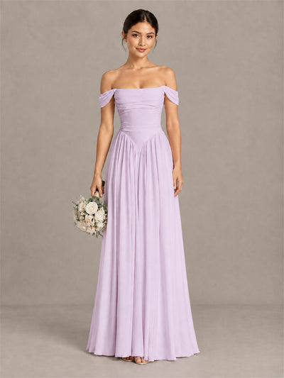 BOLODOO Lilac Off-Shoulder Chiffon A-Line Bridesmaid Dress - Lilac