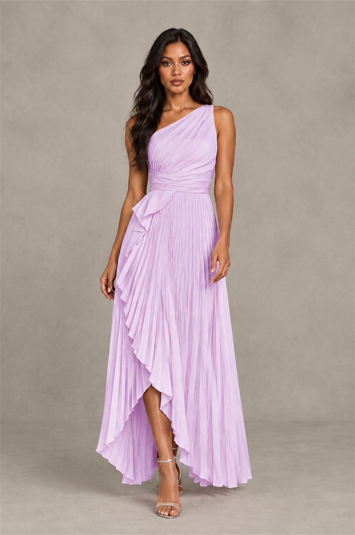 BOLODOO Lilac One-Shoulder High-Low Ruffle Maxi Dress - Lilac