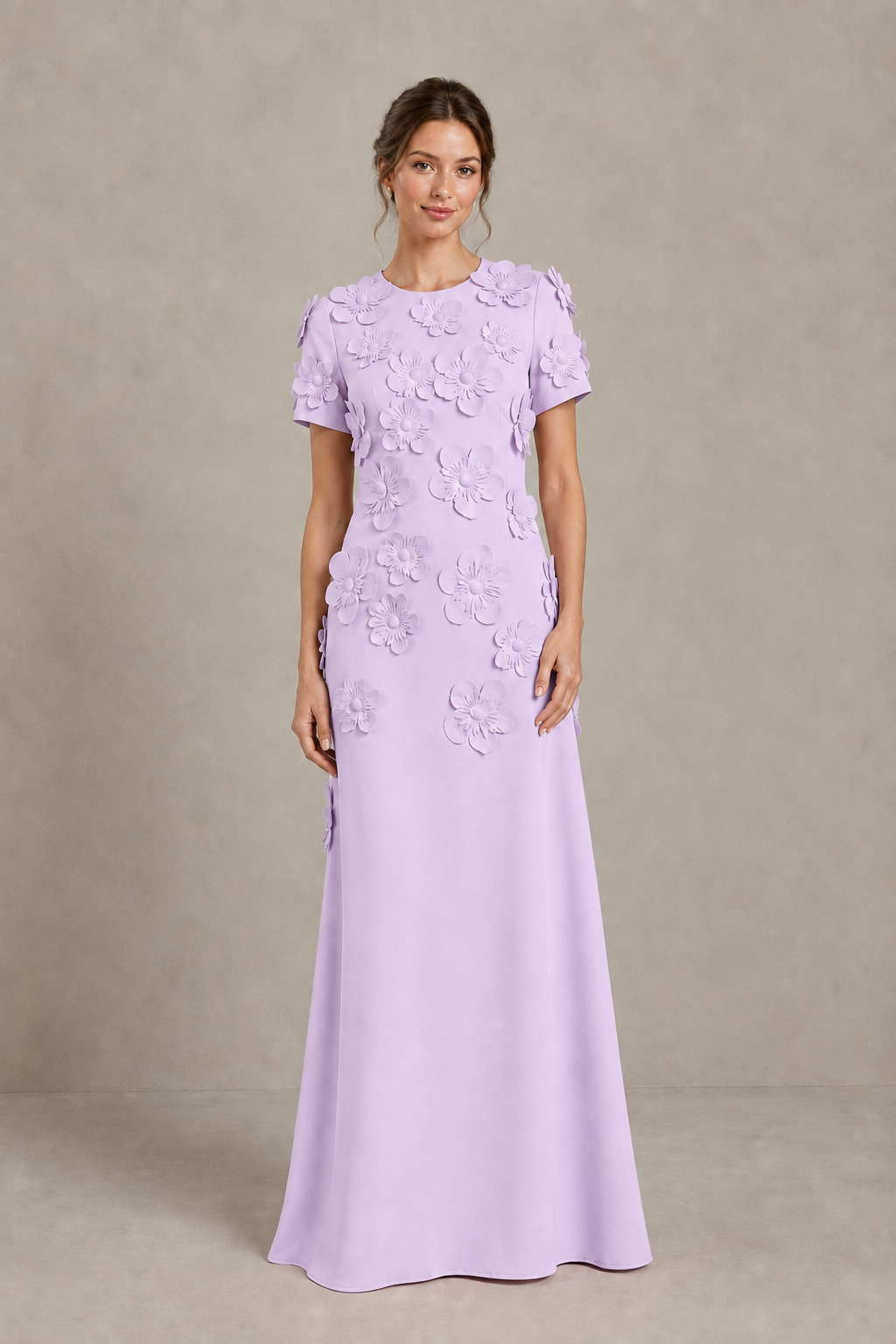 BOLODOO Lilac Textured Floral Maxi Dress with Short Sleeves - Lilac
