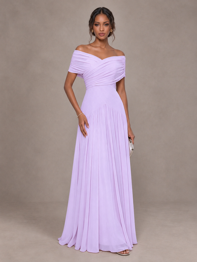 BOLODOO Lilac Off-Shoulder Ruched A-Line Bridesmaid Dress - Lilac - Lilac (1)