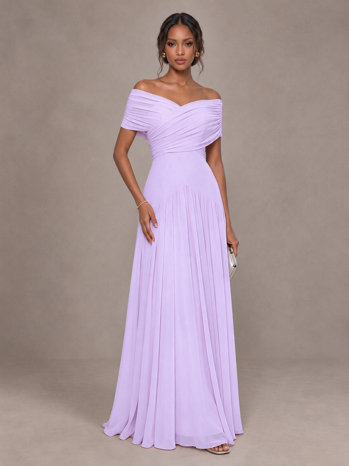 BOLODOO Lilac Off-Shoulder Ruched A-Line Bridesmaid Dress - Lilac - Lilac (1)