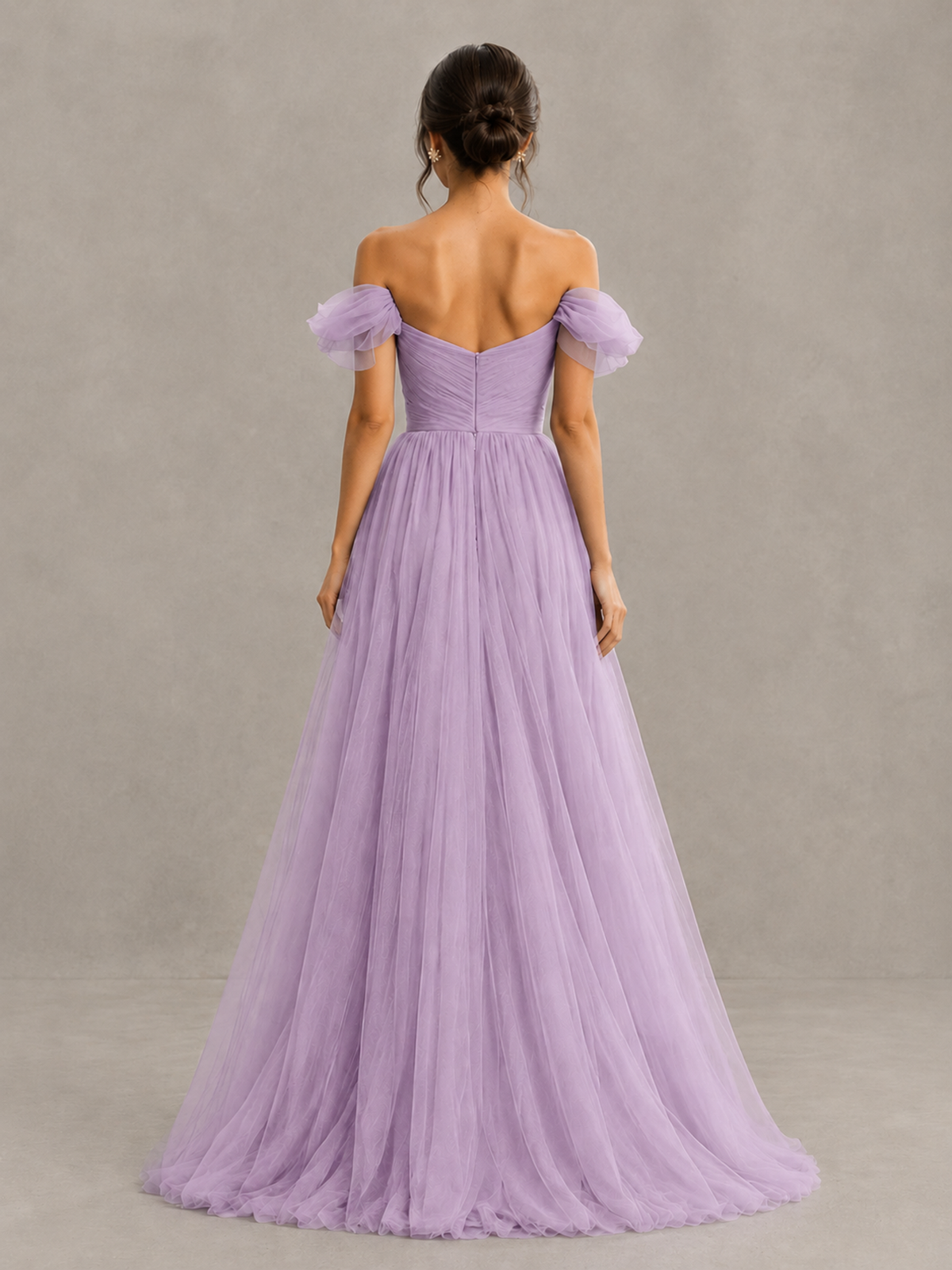 BOLODOO Lilac Off-the-Shoulder Ruffle Sleeve A-Line Bridesmaid Dress - Lilac - Lilac (2)